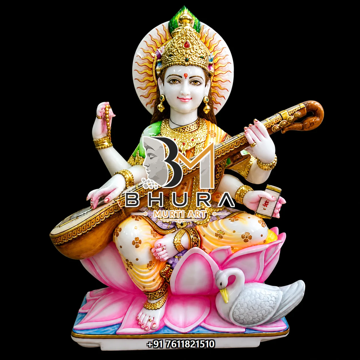 Polished Marble Goddess Saraswati Marble Statue Collection - handcrafted marble design view 3