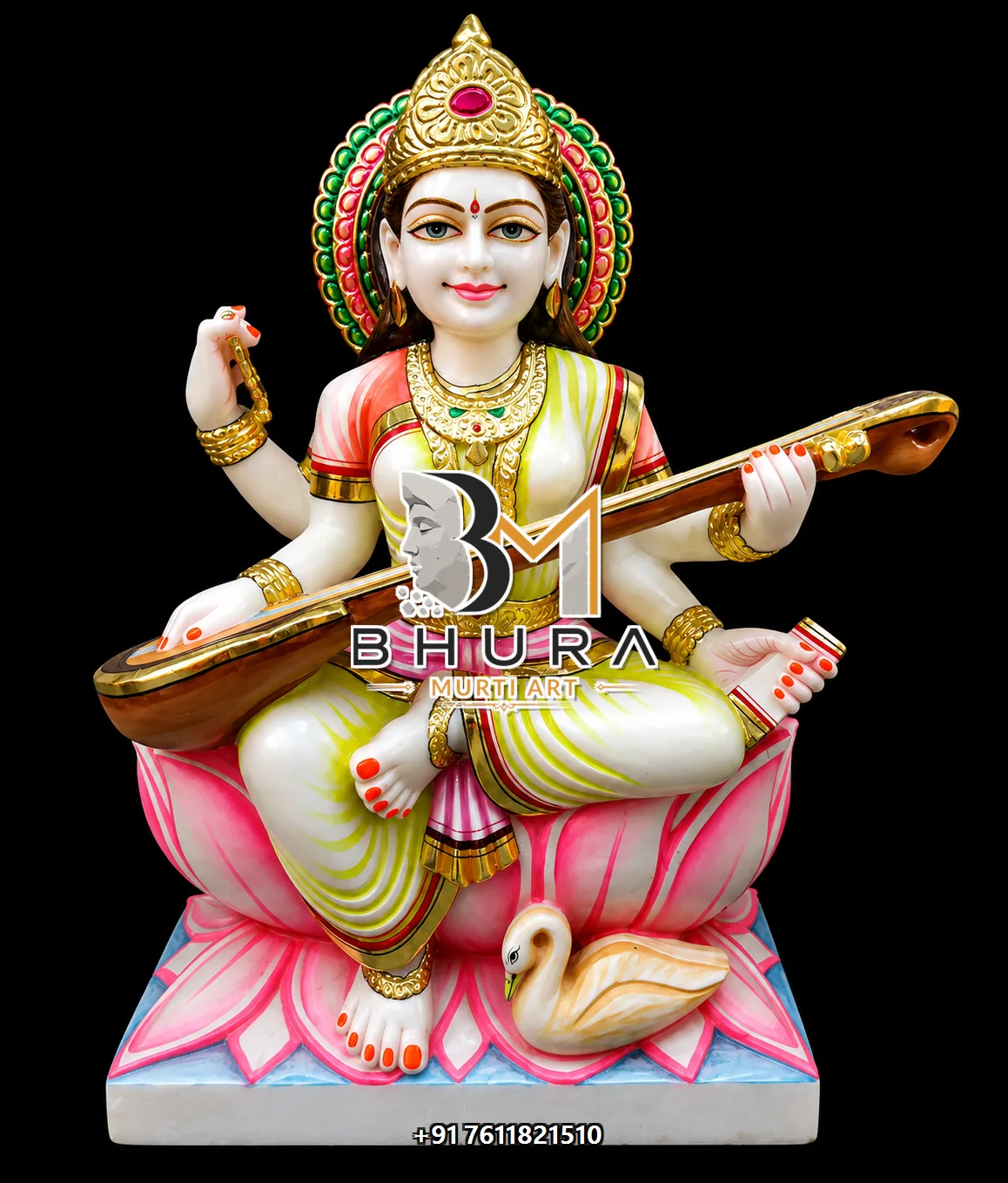 Polished Marble Goddess Saraswati Marble Statue Collection - handcrafted marble design view 4
