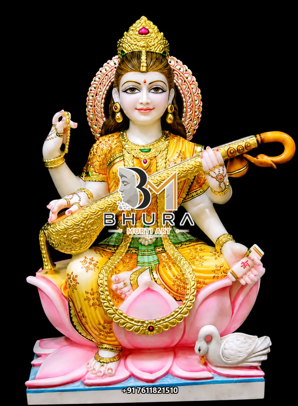 Contemporary Goddess Saraswati Marble Statue Collection - handcrafted marble design view 3