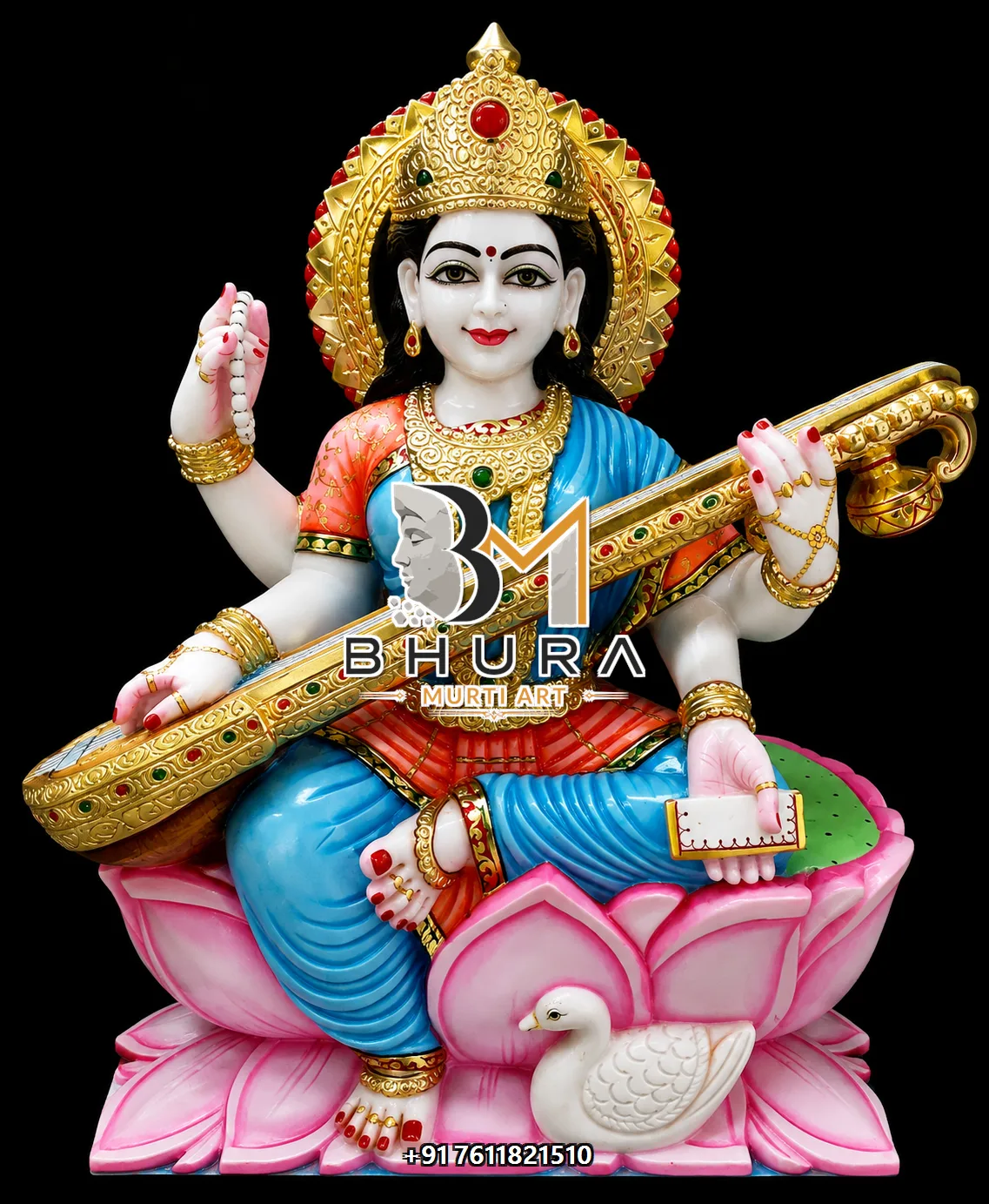 Exclusive Goddess Saraswati Marble Statue Collection - handcrafted marble design view 2