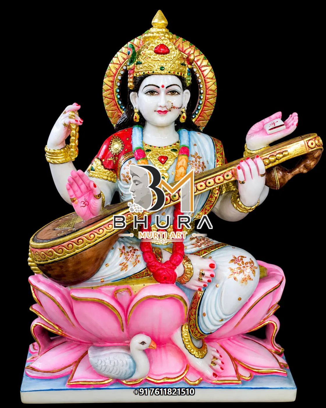 Exclusive Goddess Saraswati Marble Statue Collection - handcrafted marble design view 4
