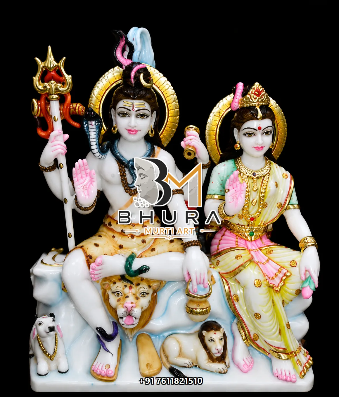 Divine Shiv Parvati Marble Statue Collection - handcrafted marble design view 3