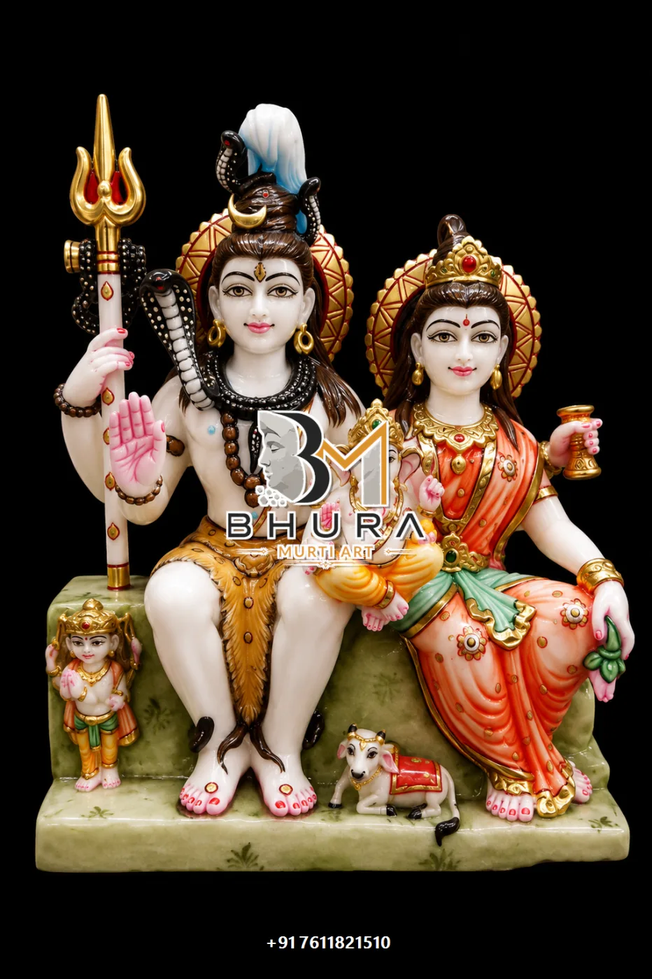 Traditional Shiv Parvati Marble Statue Collection - handcrafted marble design view 2