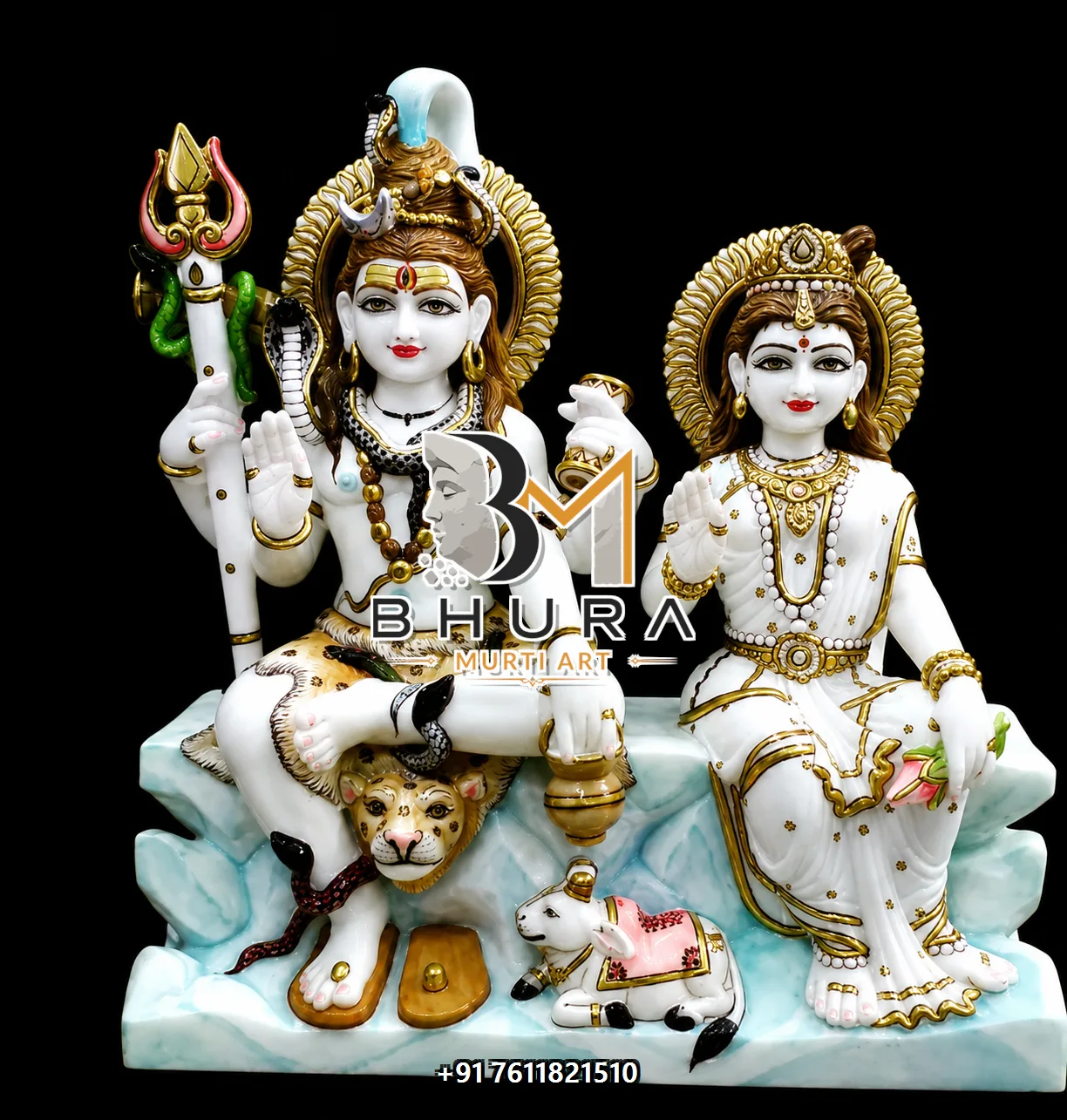 Kailash Shiv Parvati Marble Statue Collection - handcrafted marble design view 5