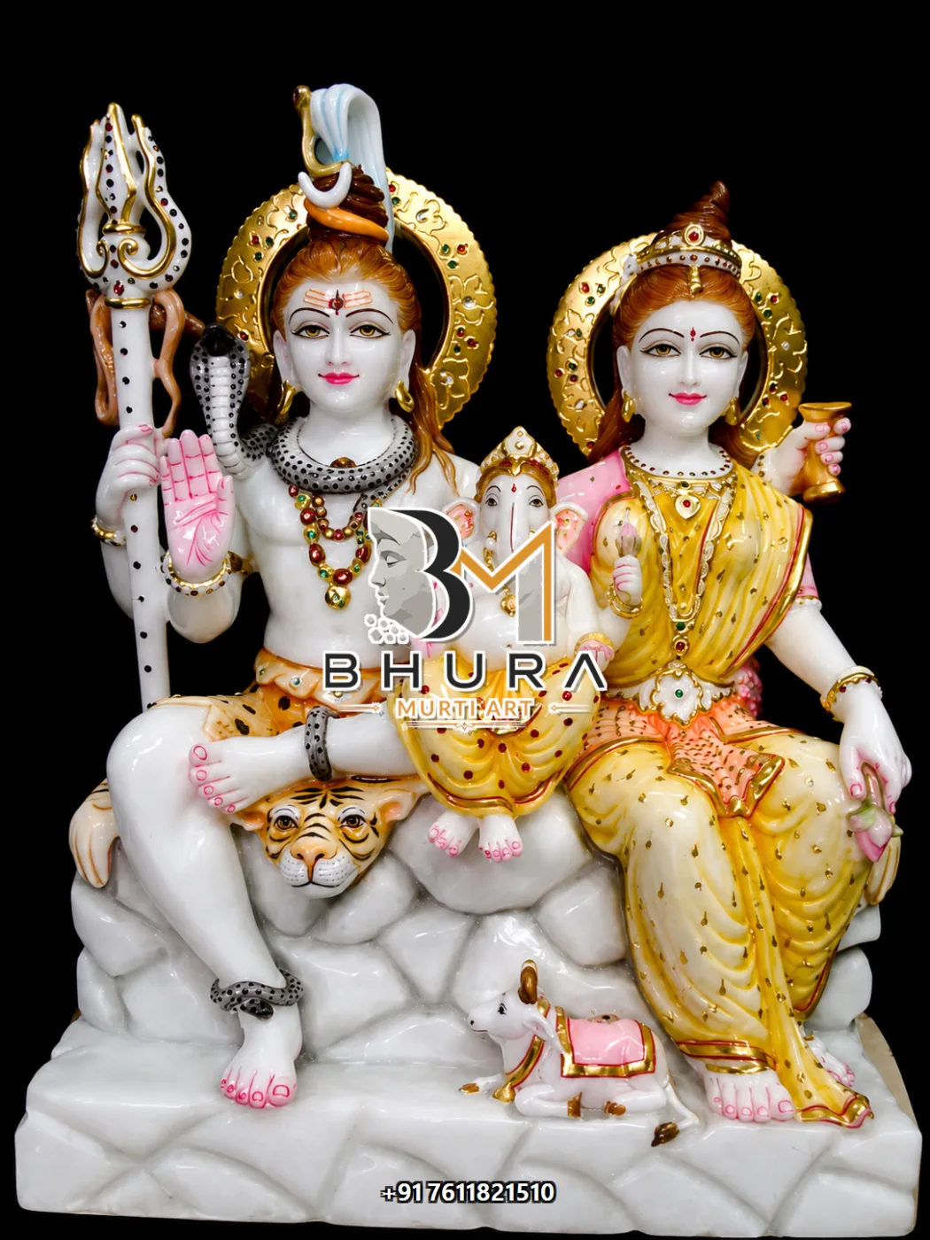 Hand-Painted Shiv Parvati Marble Statue Collection - handcrafted marble design view 4