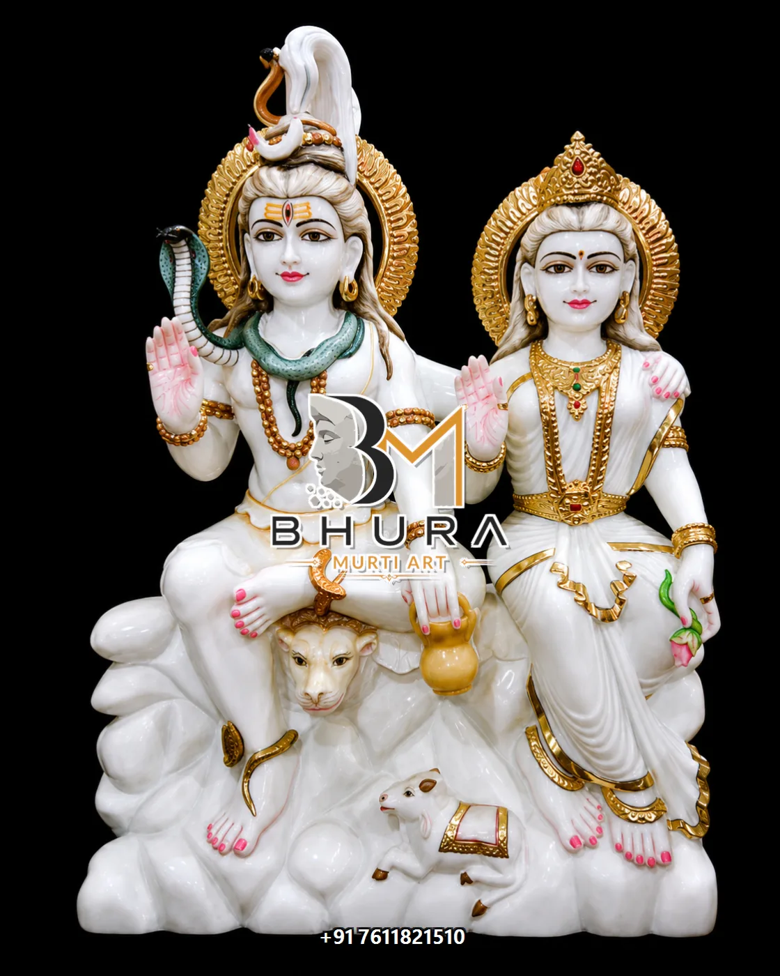 Temple-Style Shiv Parvati Marble Statue Collection - handcrafted marble design view 5