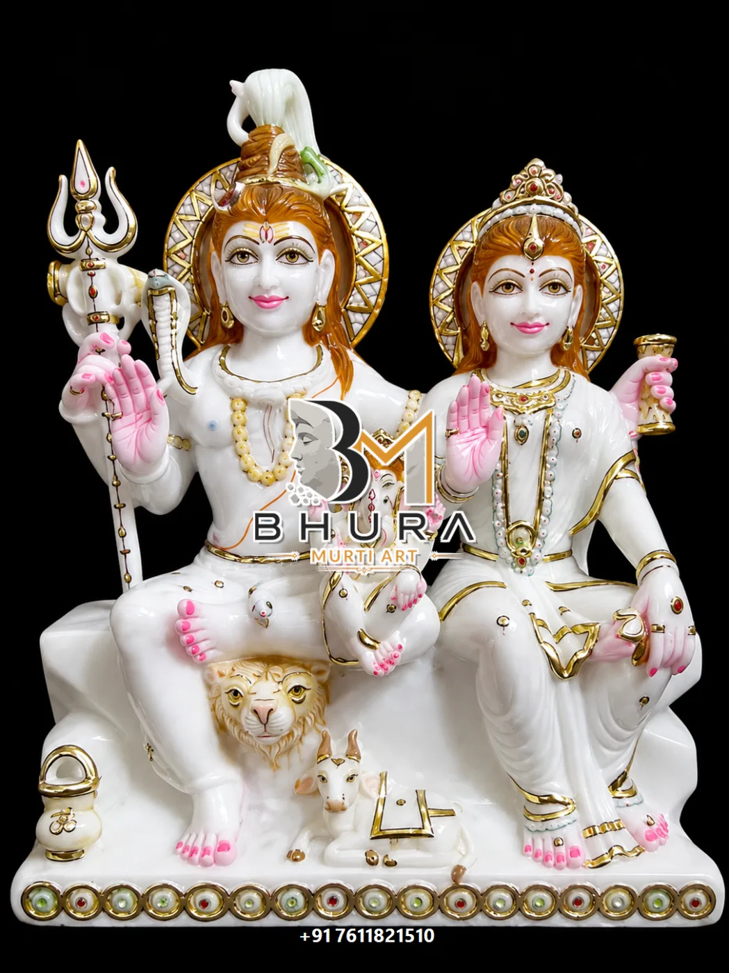 Family Pose Shiv Parvati Marble Statue Collection - handcrafted marble design view 5
