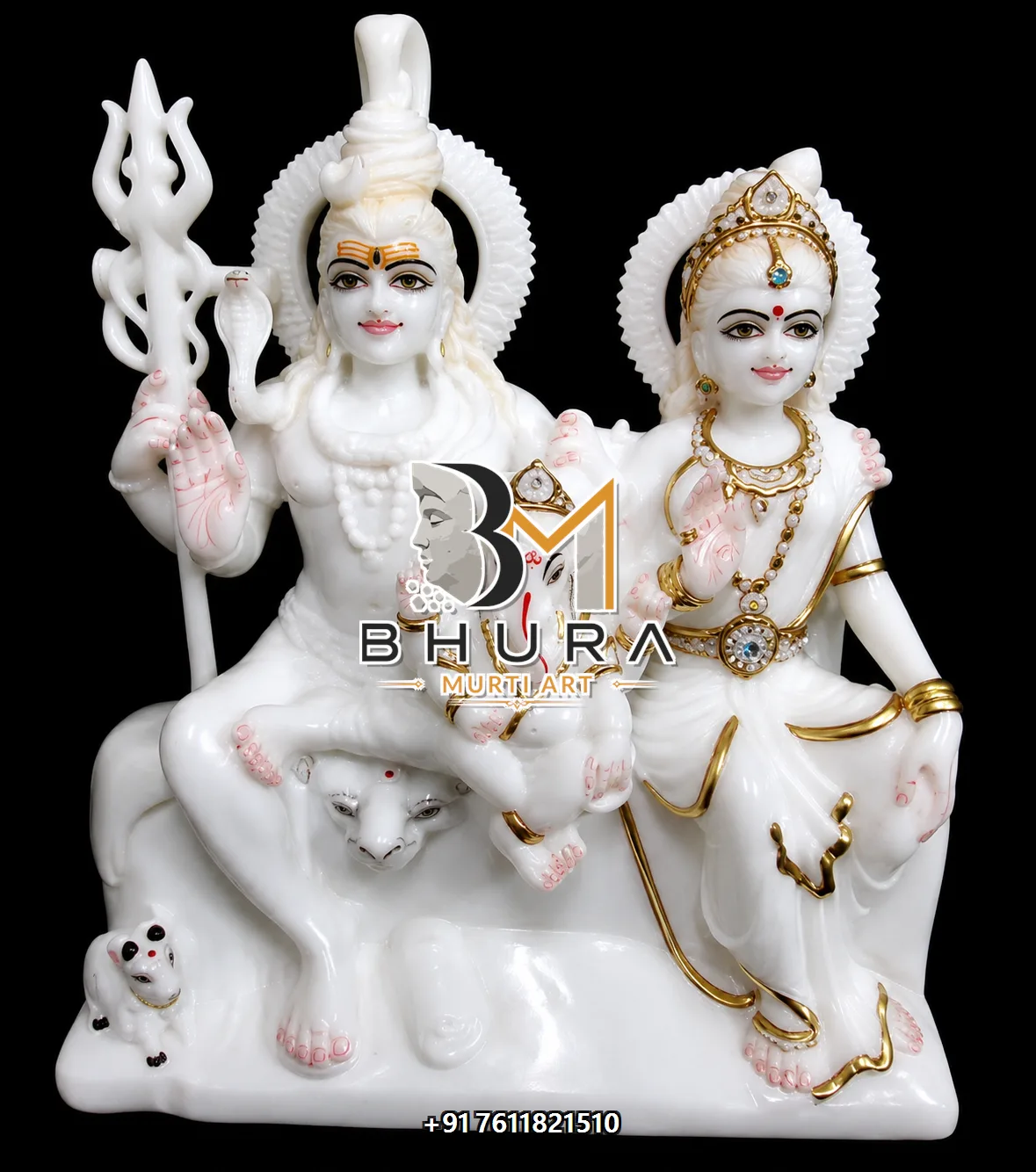 Elegant Shiv Parvati Marble Statue Collection - handcrafted marble design view 2