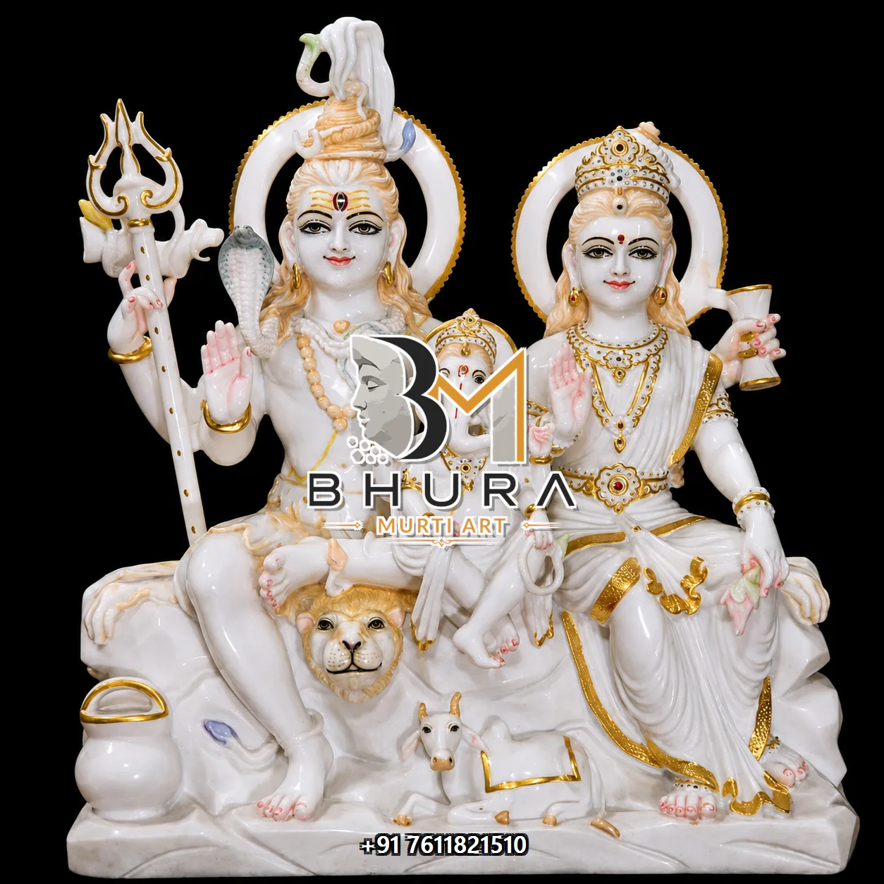 Elegant Shiv Parvati Marble Statue Collection - handcrafted marble design view 3