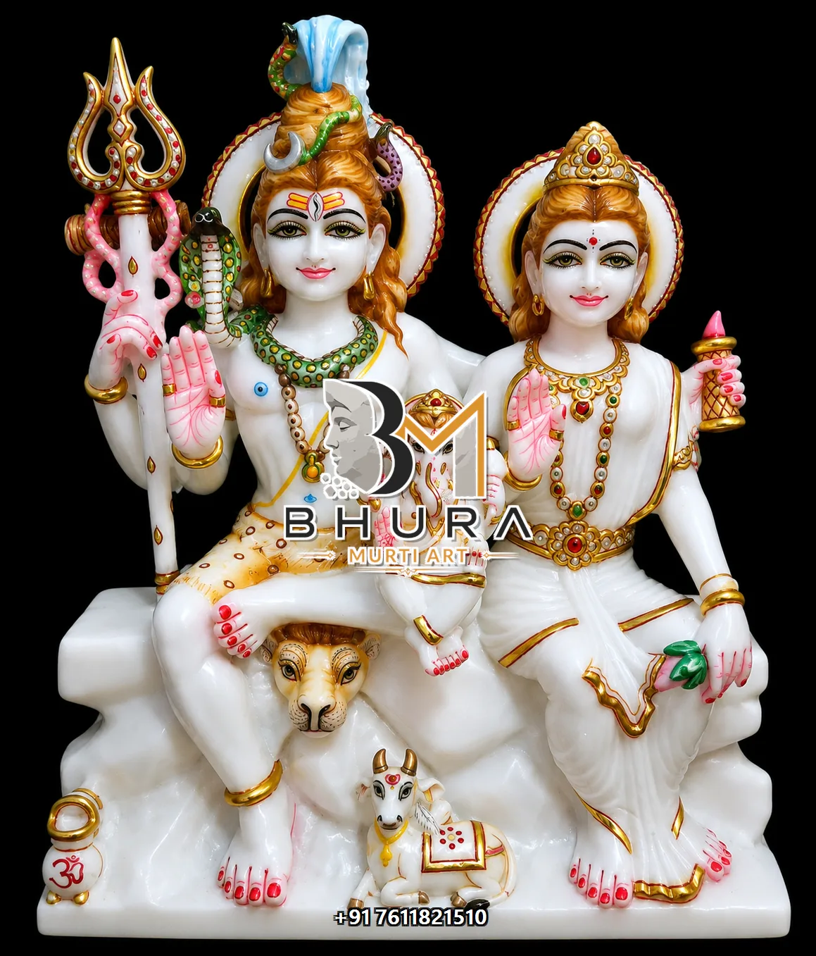 Devotional Shiv Parvati Marble Statue Collection - handcrafted marble design view 3