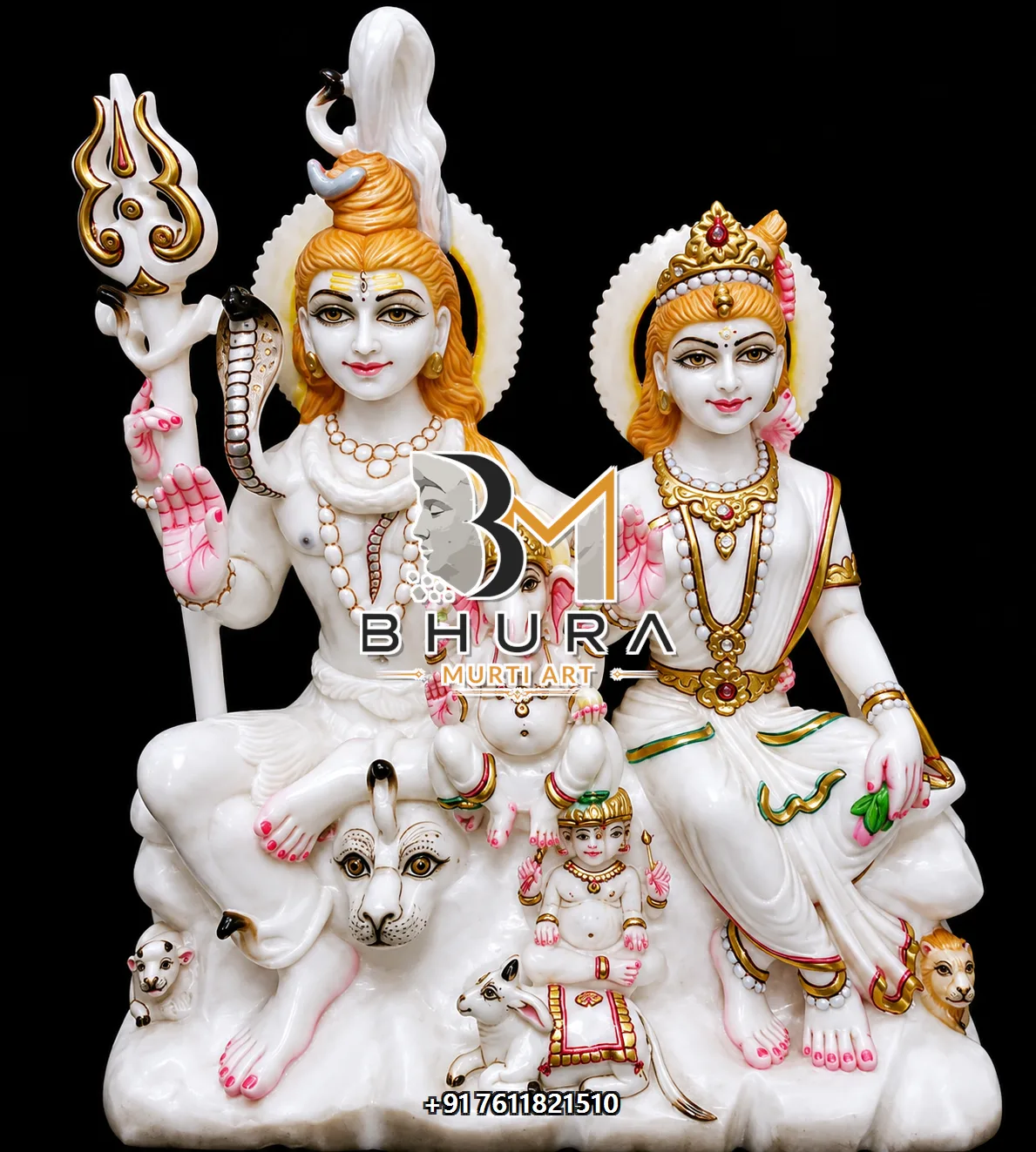 Devotional Shiv Parvati Marble Statue Collection - handcrafted marble design view 4