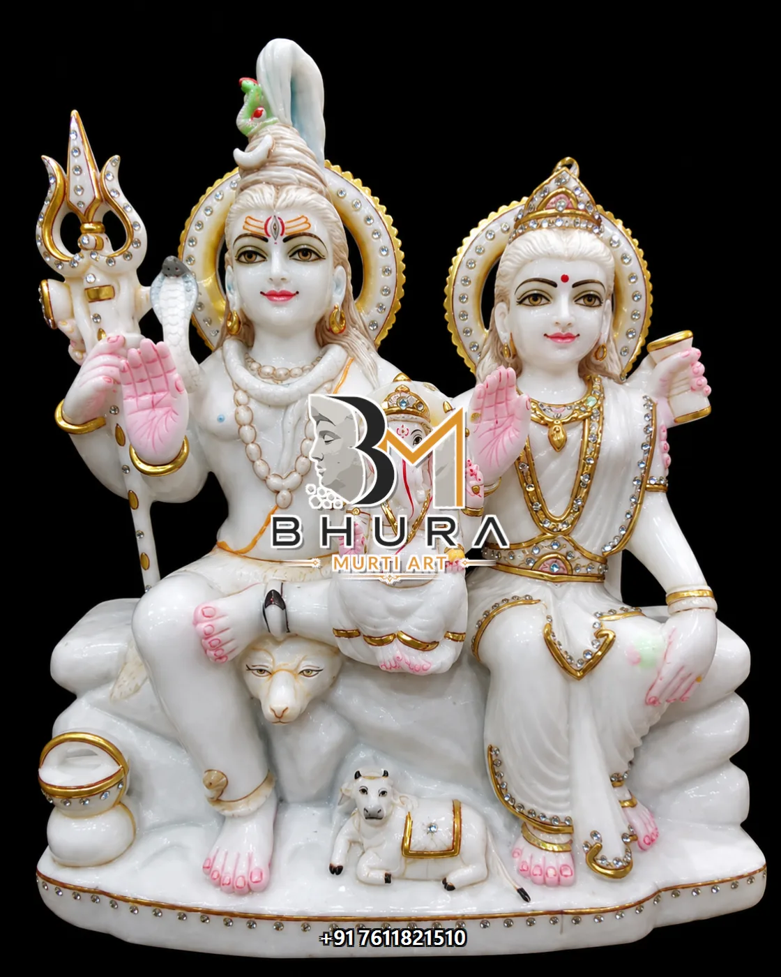 Devotional Shiv Parvati Marble Statue Collection - handcrafted marble design view 5
