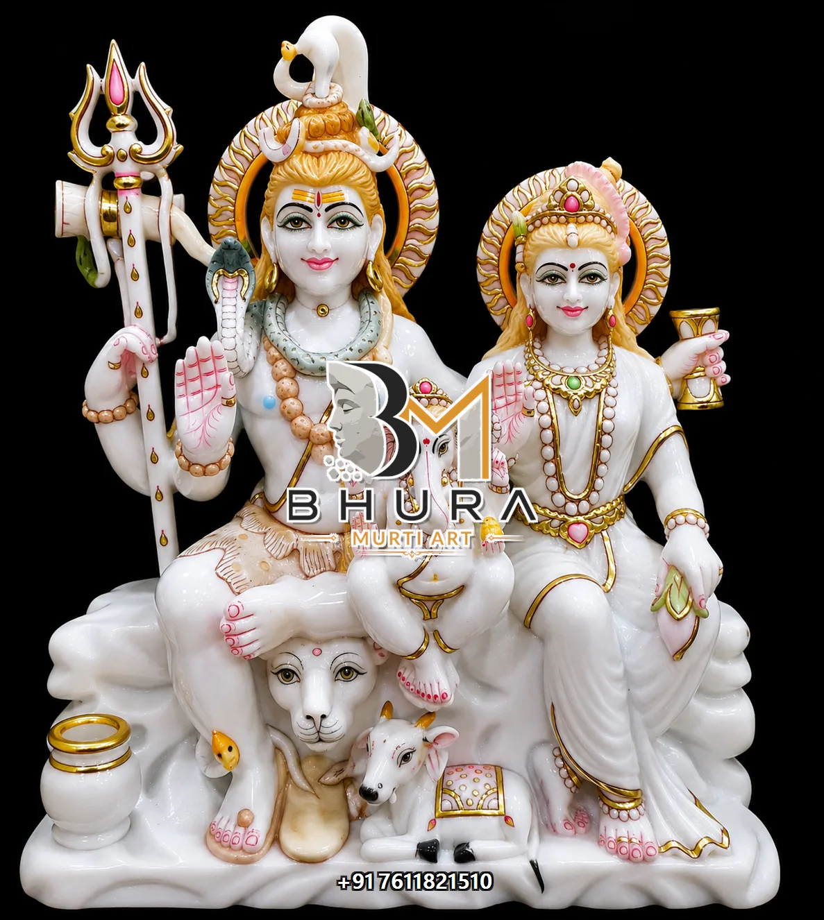 Hand-Carved Shiv Parvati Marble Statue Collection - handcrafted marble design view 2