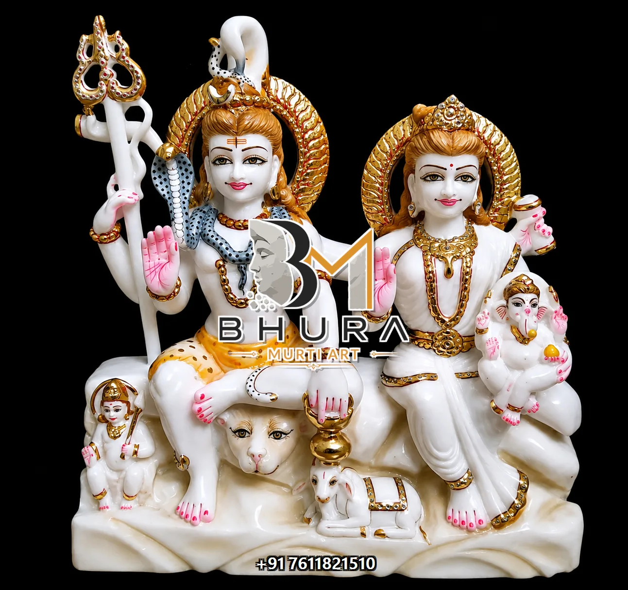 Artistic Shiv Parvati Marble Statue Collection - handcrafted marble design view 2