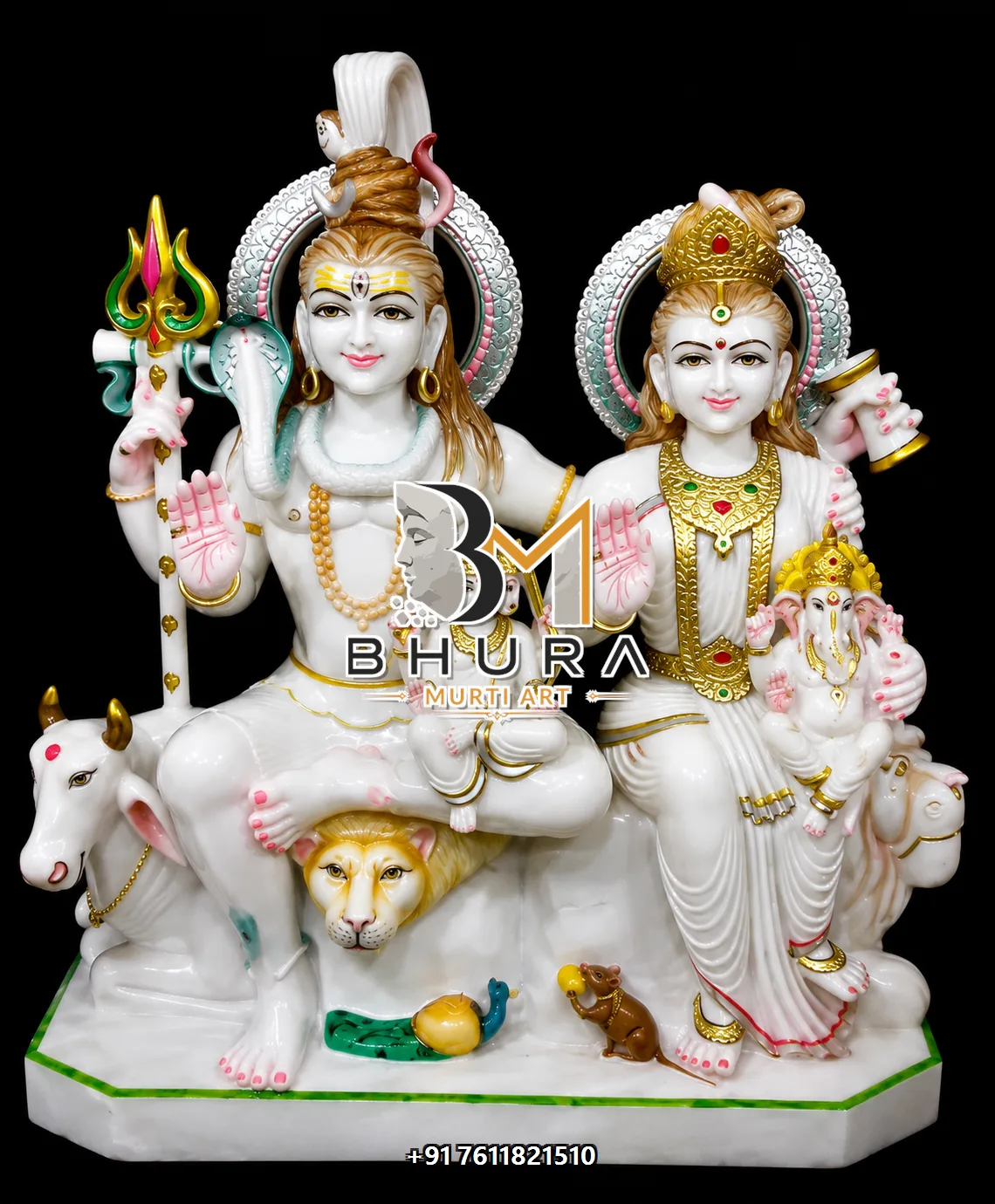 Artistic Shiv Parvati Marble Statue Collection - handcrafted marble design view 4