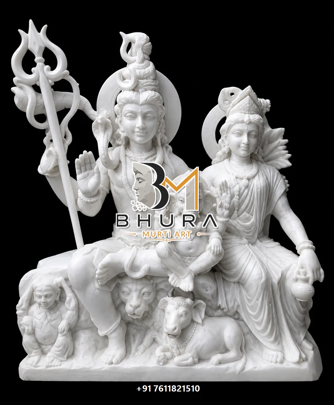 Designer Shiv Parvati Marble Statue Collection - handcrafted marble design view 5