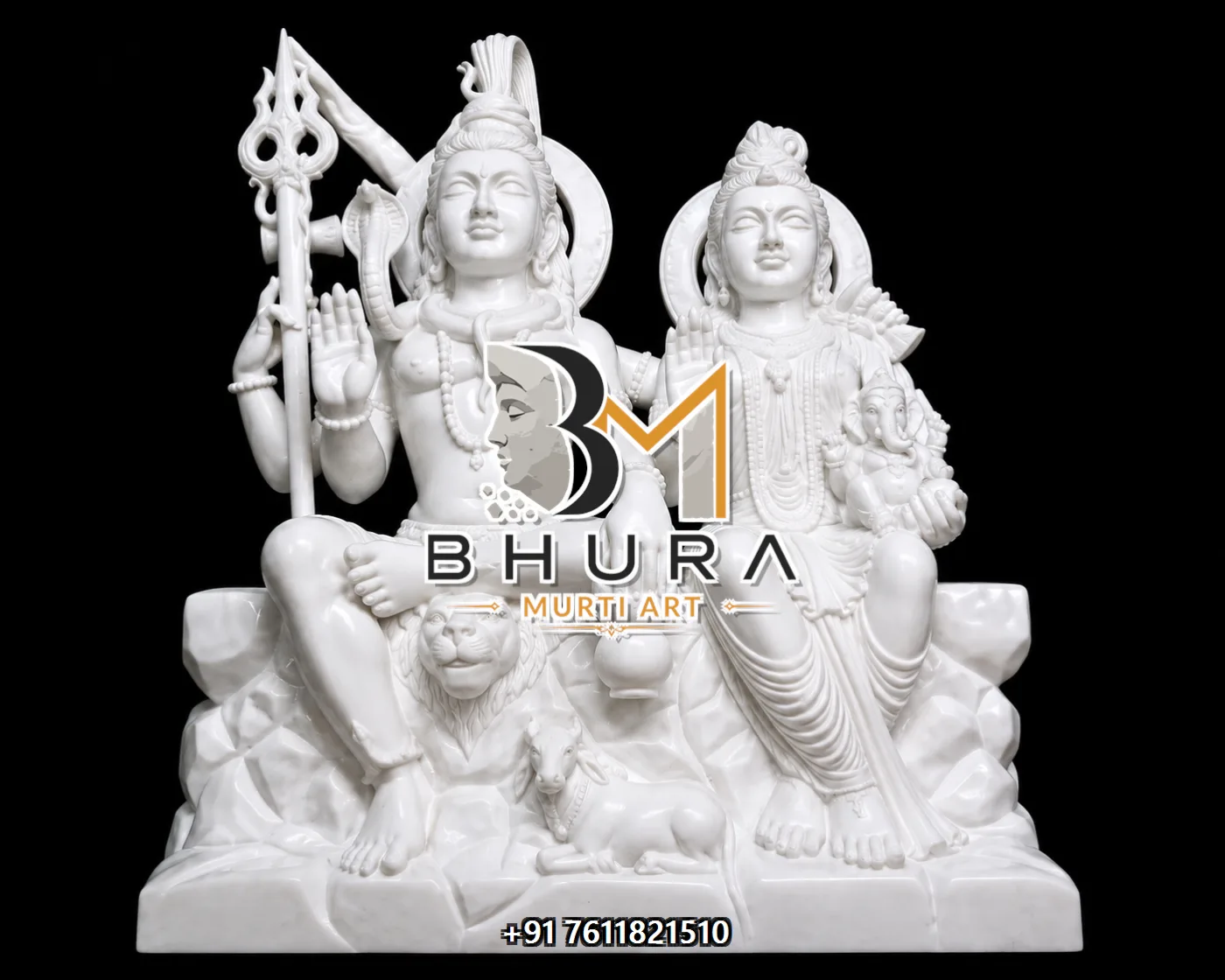 Spiritual Shiv Parvati Marble Statue Collection - handcrafted marble design view 3