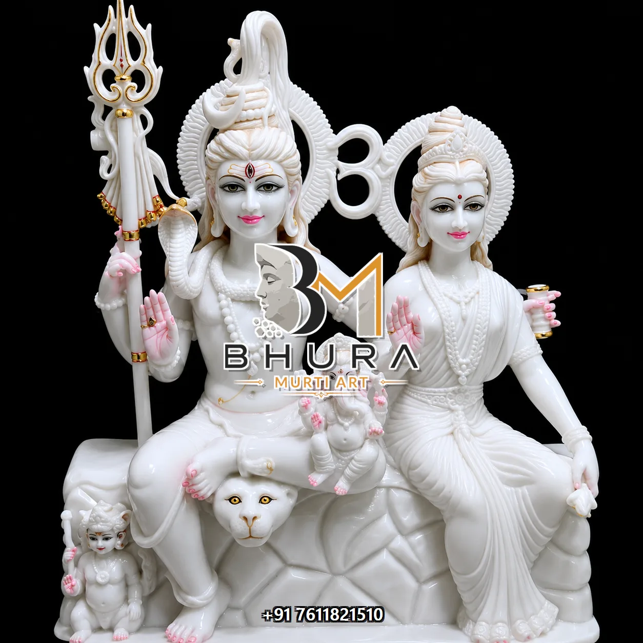 Spiritual Shiv Parvati Marble Statue Collection - handcrafted marble design view 4