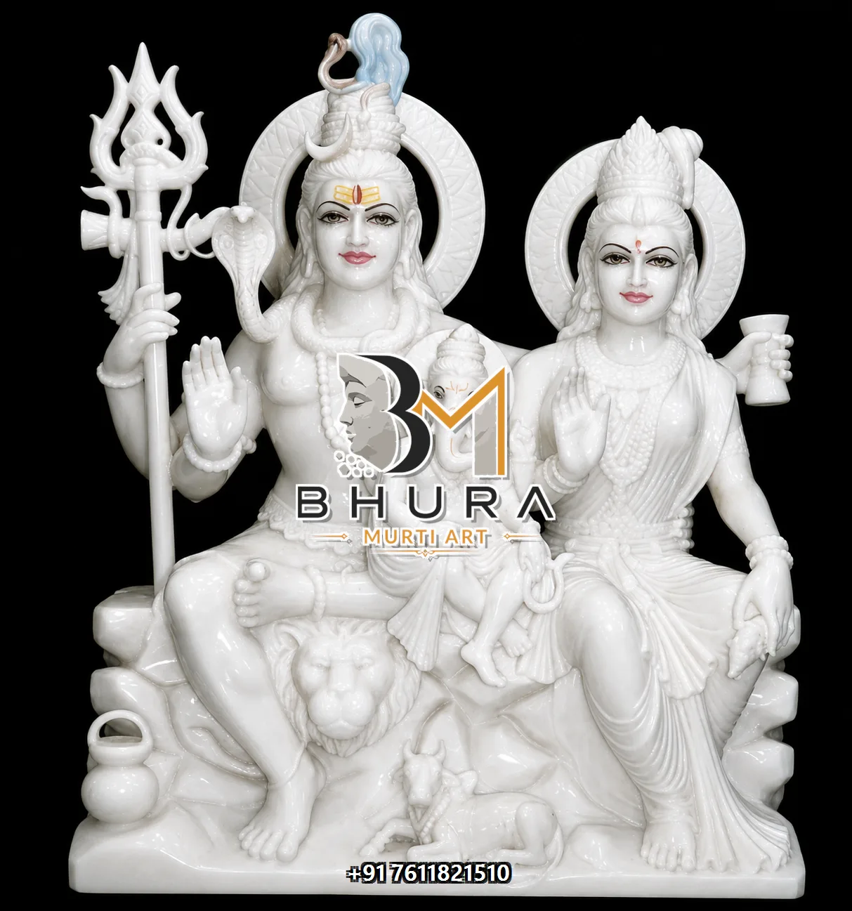 Sacred Shiv Parvati Marble Statue Collection - handcrafted marble design view 3