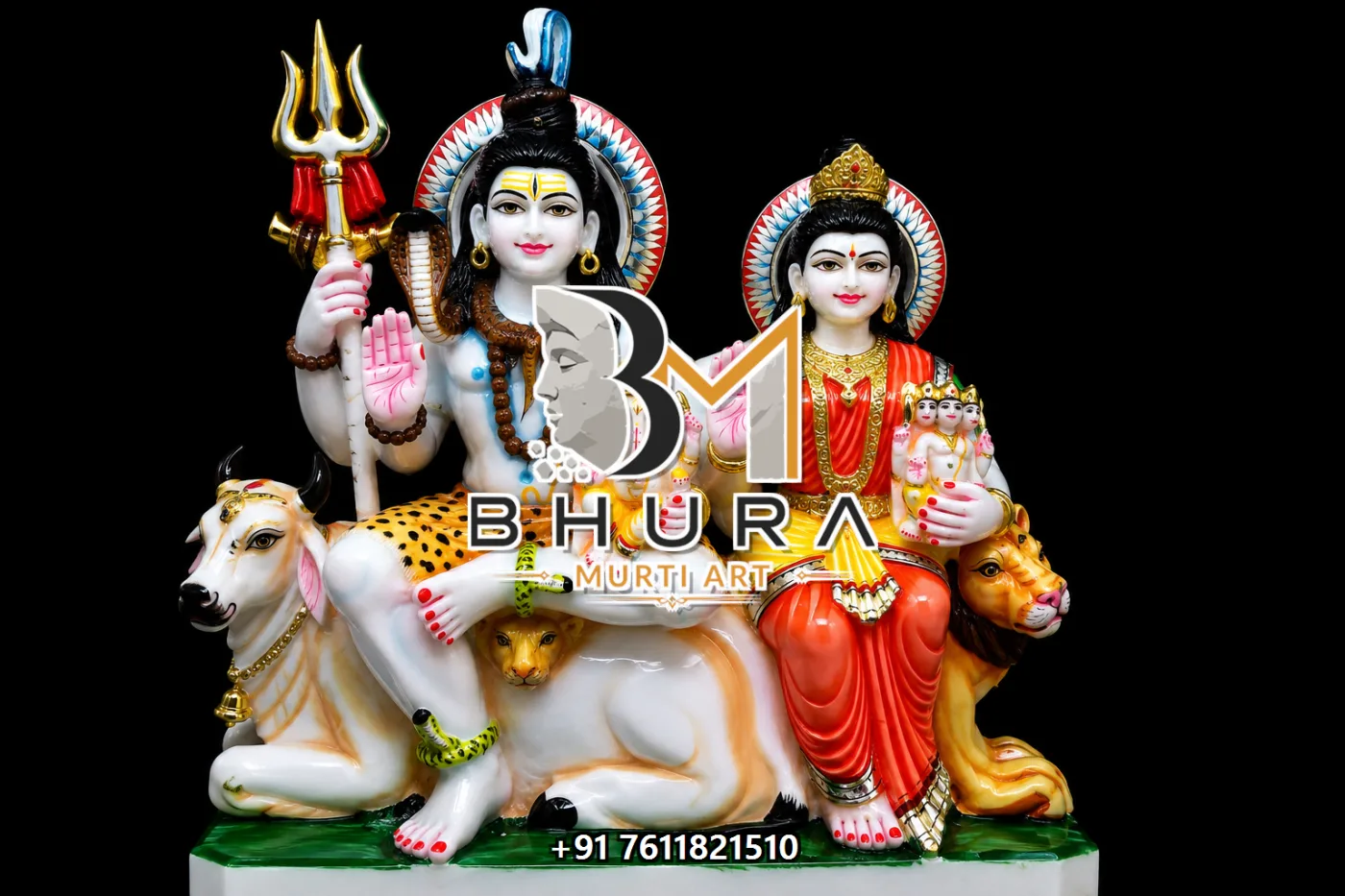 Traditional Indian Shiv Parvati Marble Statue Collection - handcrafted marble design view 2