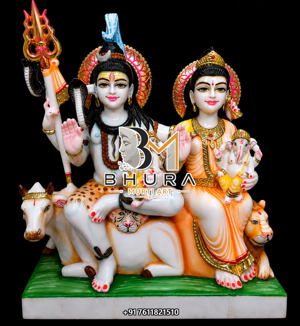 Traditional Indian Shiv Parvati Marble Statue Collection - handcrafted marble design view 3