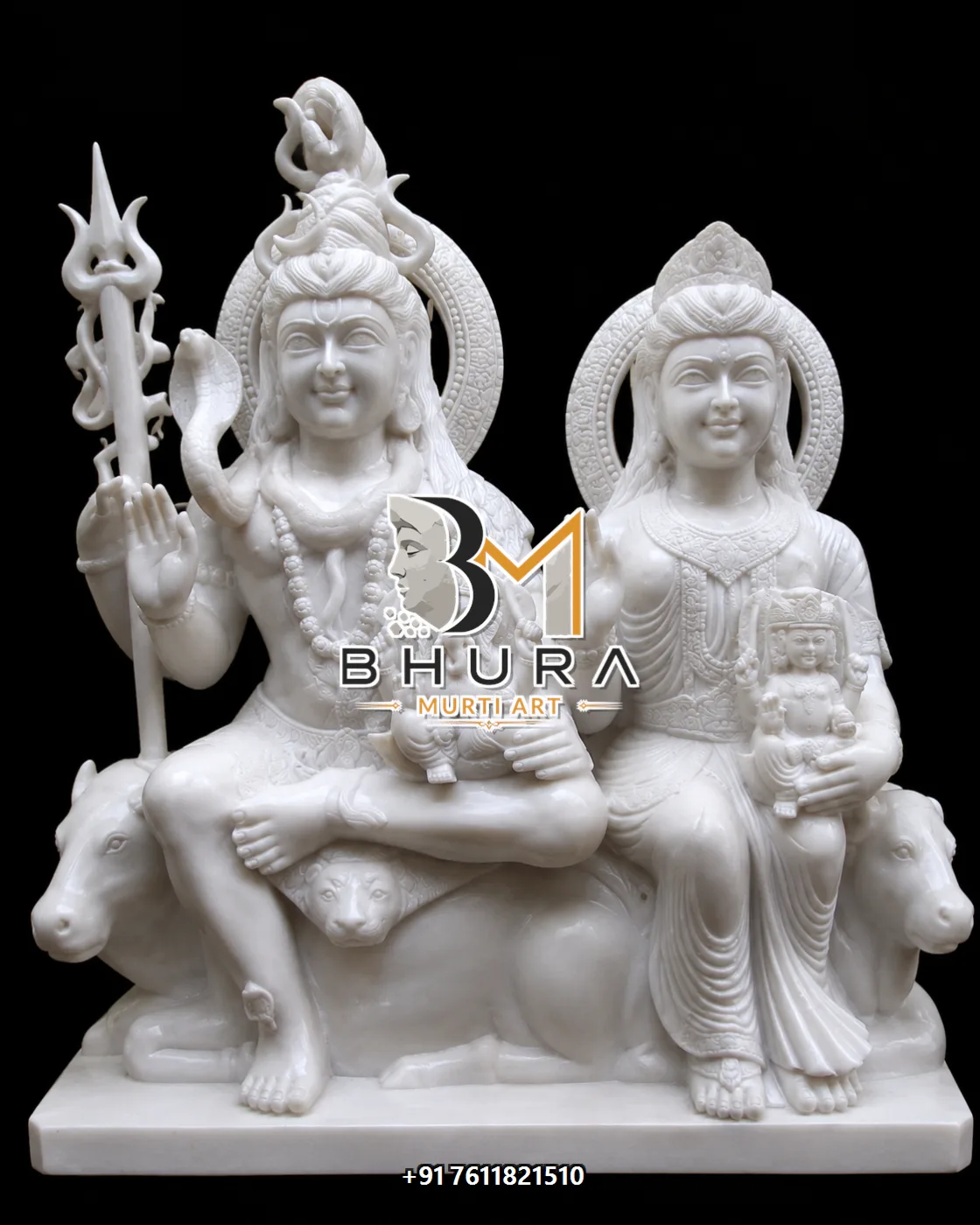 Traditional Indian Shiv Parvati Marble Statue Collection - handcrafted marble design view 4