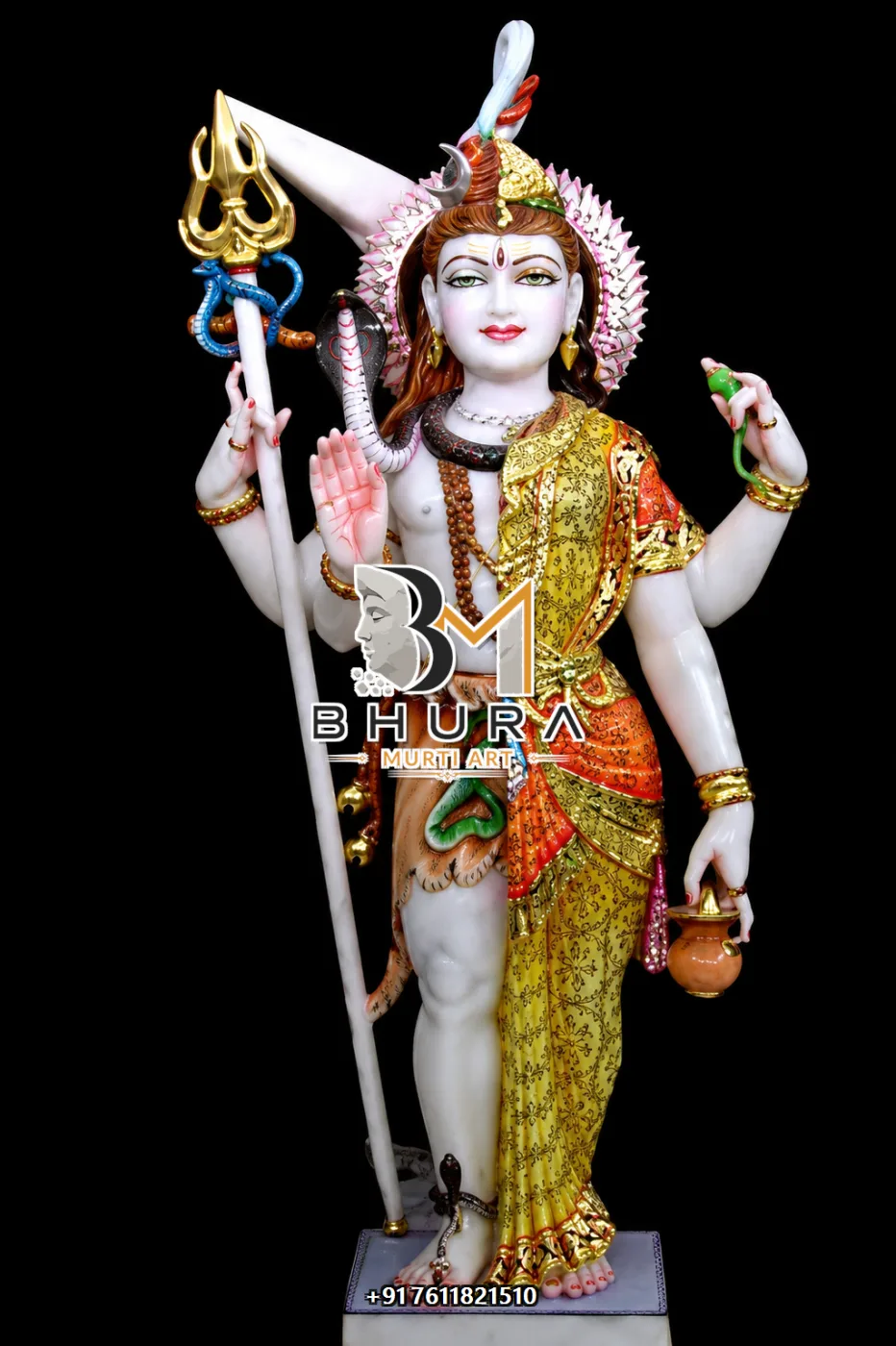 Traditional Shiv Shankar Marble Statue Collection - handcrafted marble design view 3