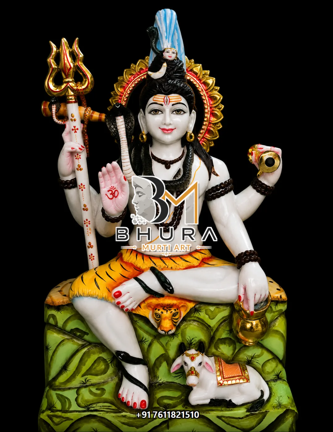 Hand-Painted Shiv Shankar Marble Statue Collection - handcrafted marble design view 3