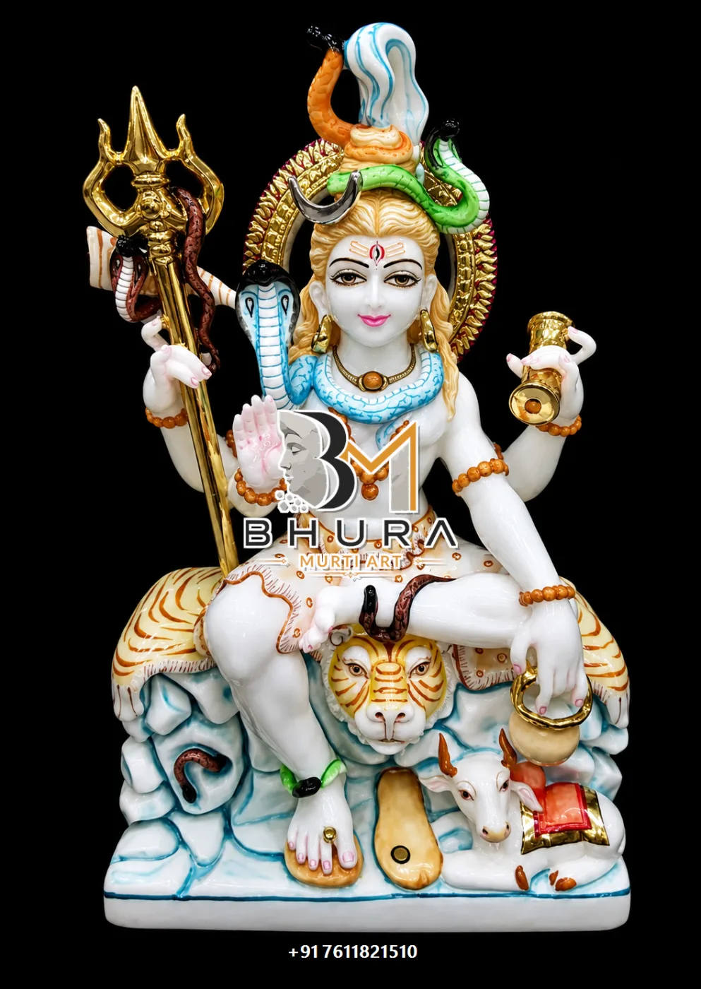 Temple-Style Shiv Shankar Marble Statue Collection - handcrafted marble design view 2
