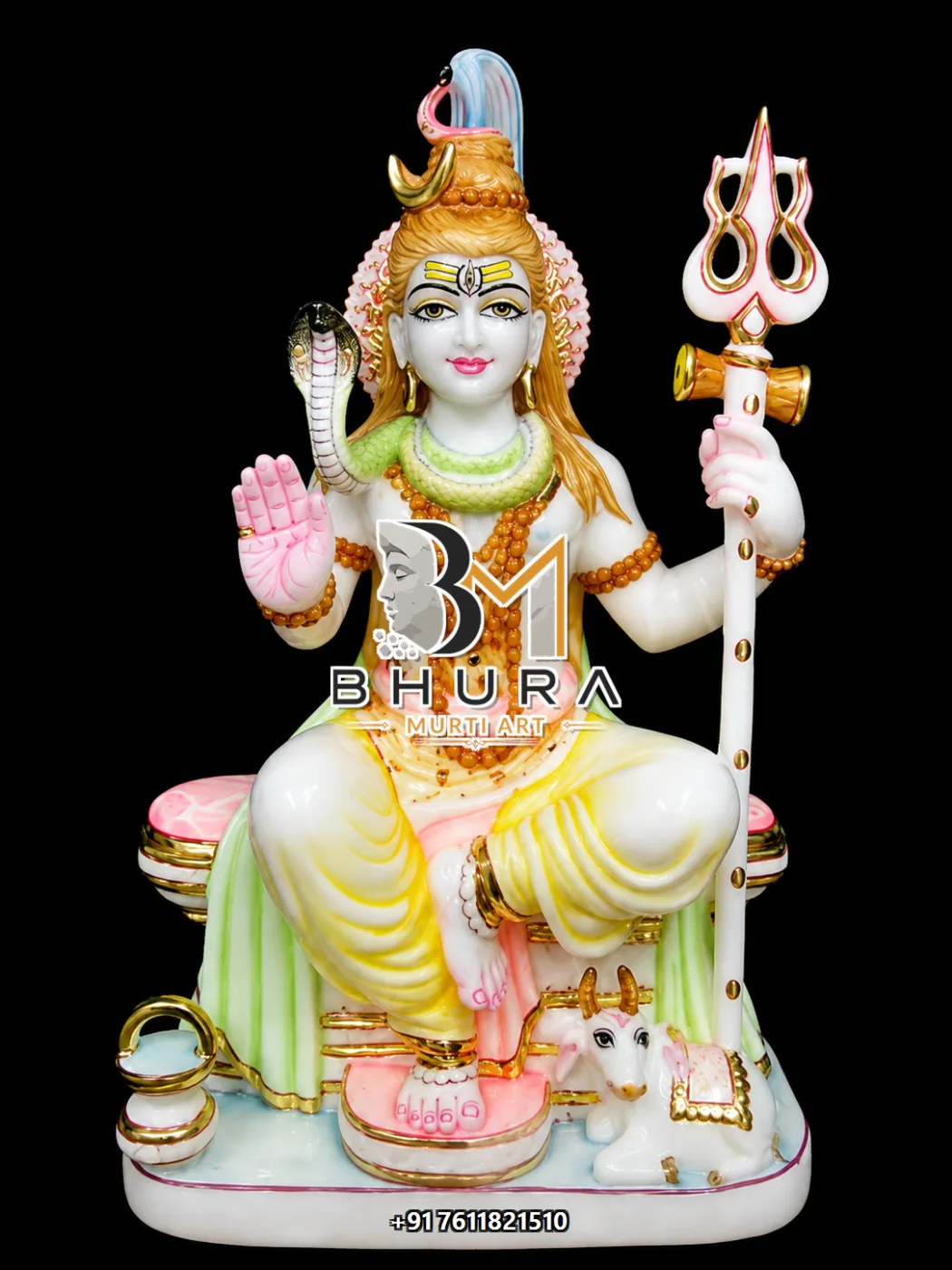 Blessing Pose Shiv Shankar Marble Statue Collection - handcrafted marble design view 3