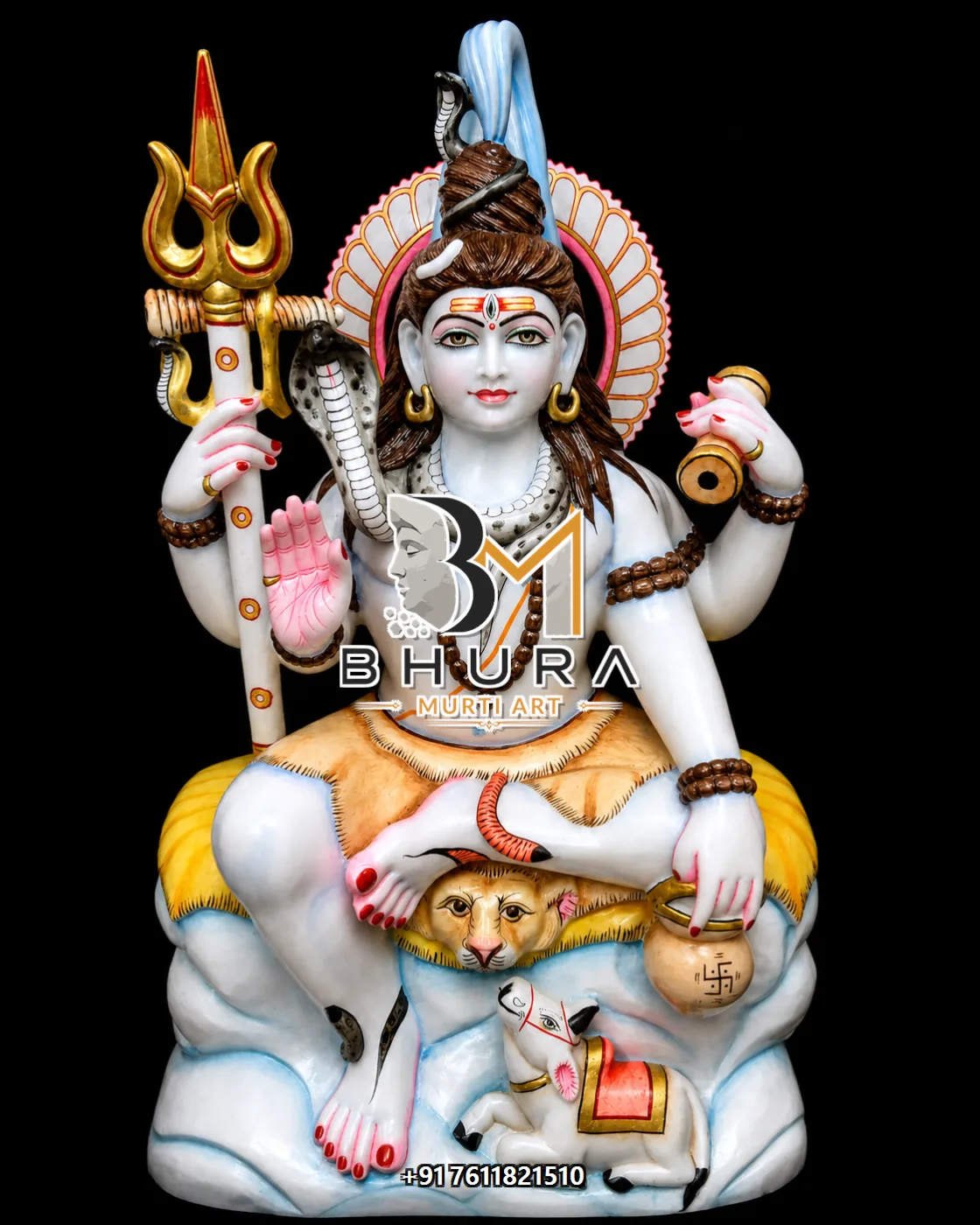 Blessing Pose Shiv Shankar Marble Statue Collection - handcrafted marble design view 4