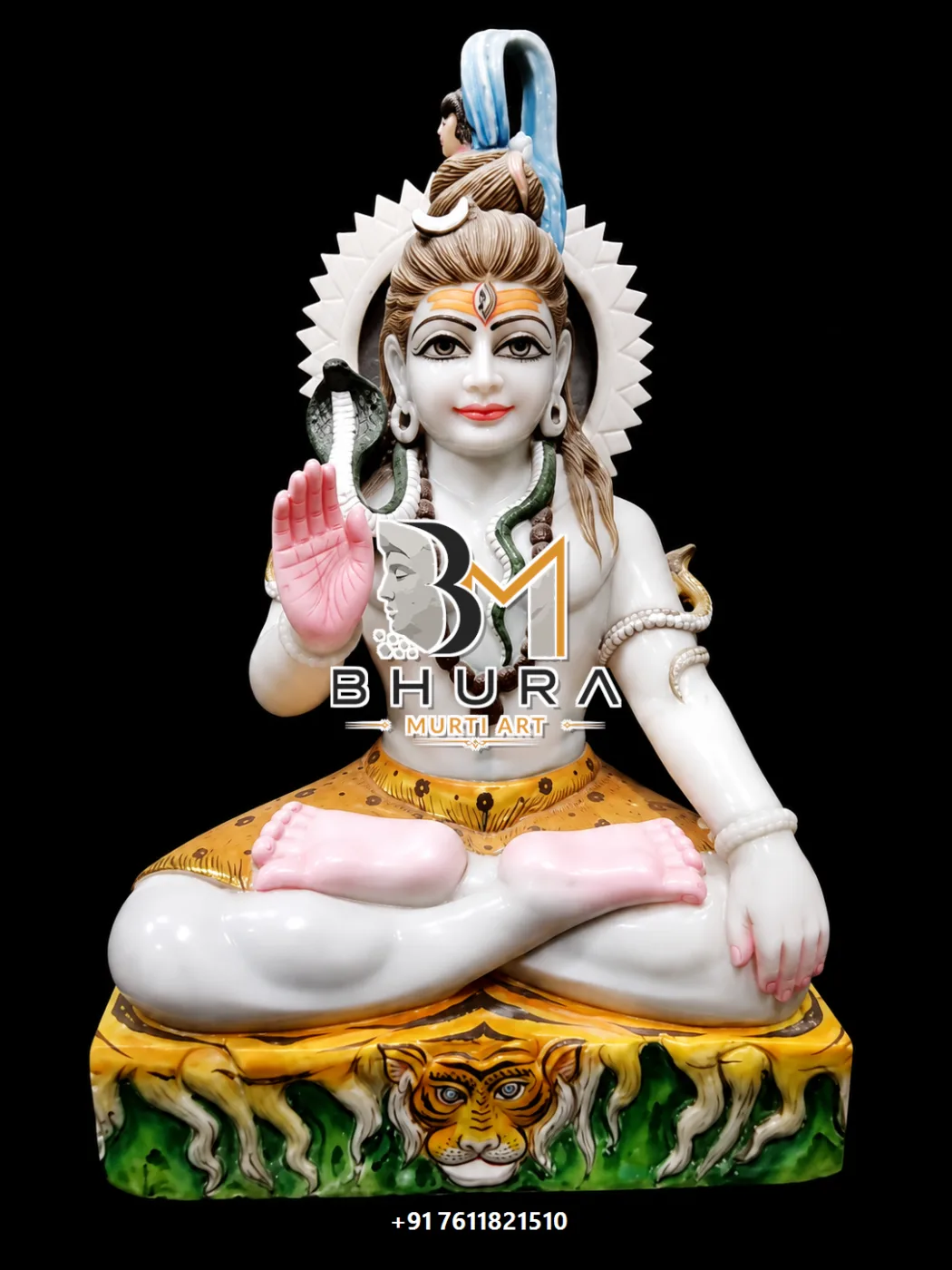 Meditation Pose Shiv Shankar Marble Statue Collection - handcrafted marble design view 3