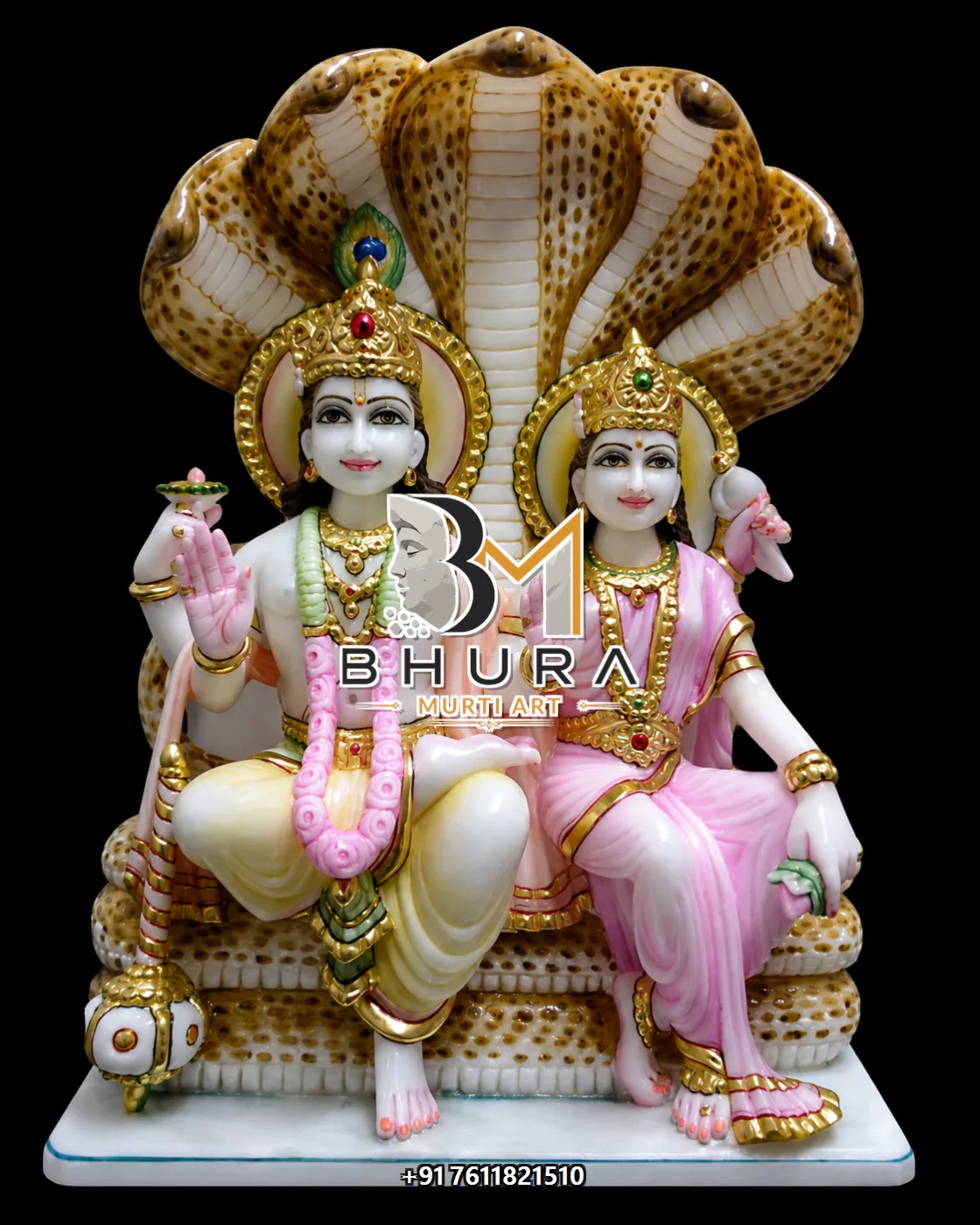 Handcrafted Vishnu Laxmi Marble Statue Collection - handcrafted marble design view 3