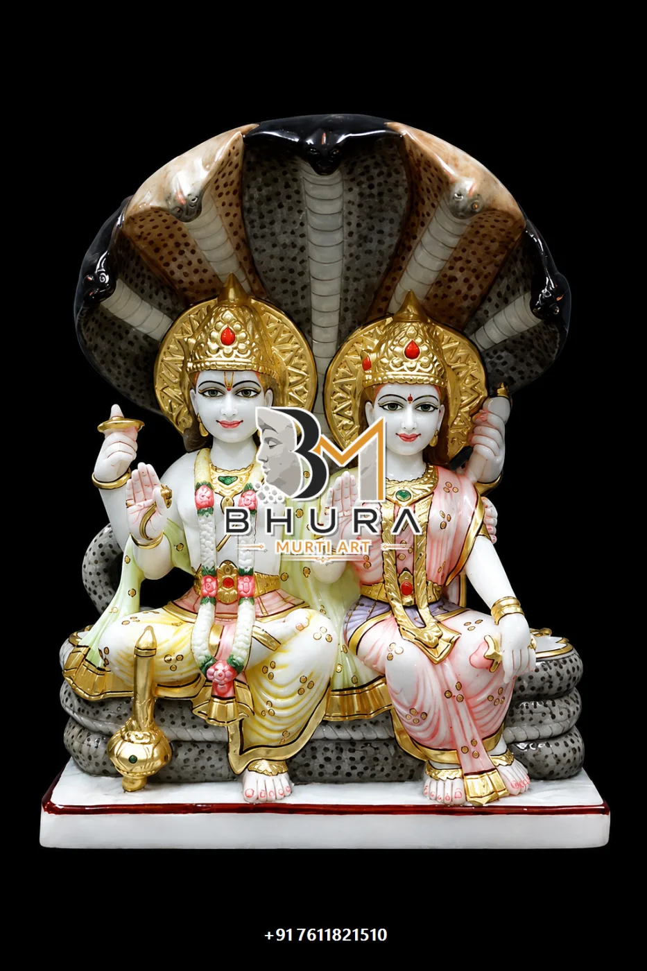 Handcrafted Vishnu Laxmi Marble Statue Collection - handcrafted marble design view 4