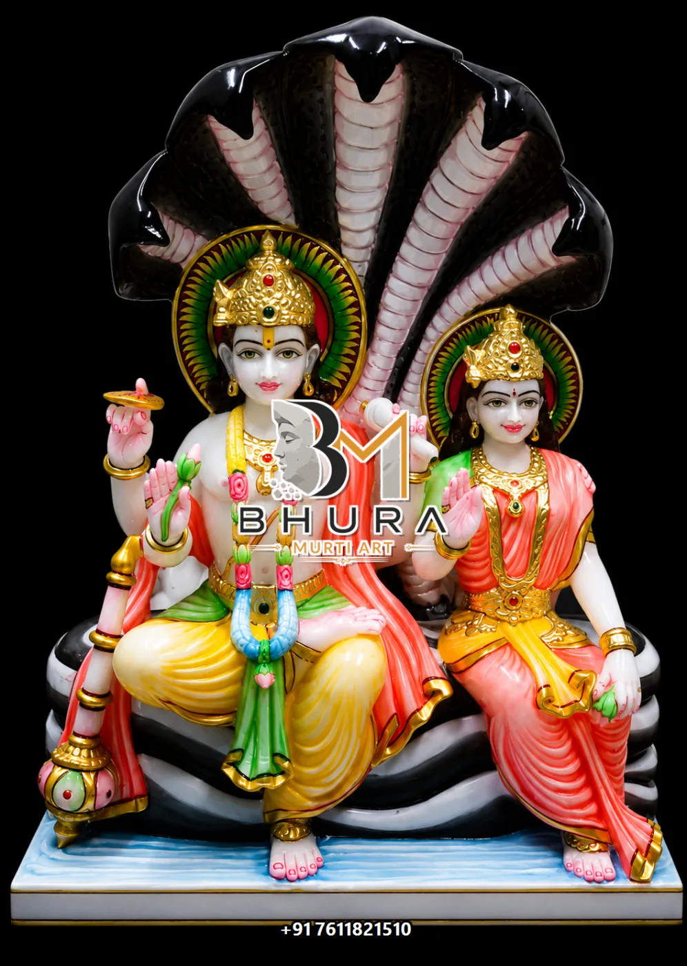 Divine Vishnu Laxmi Marble Statue Collection - handcrafted marble design view 3