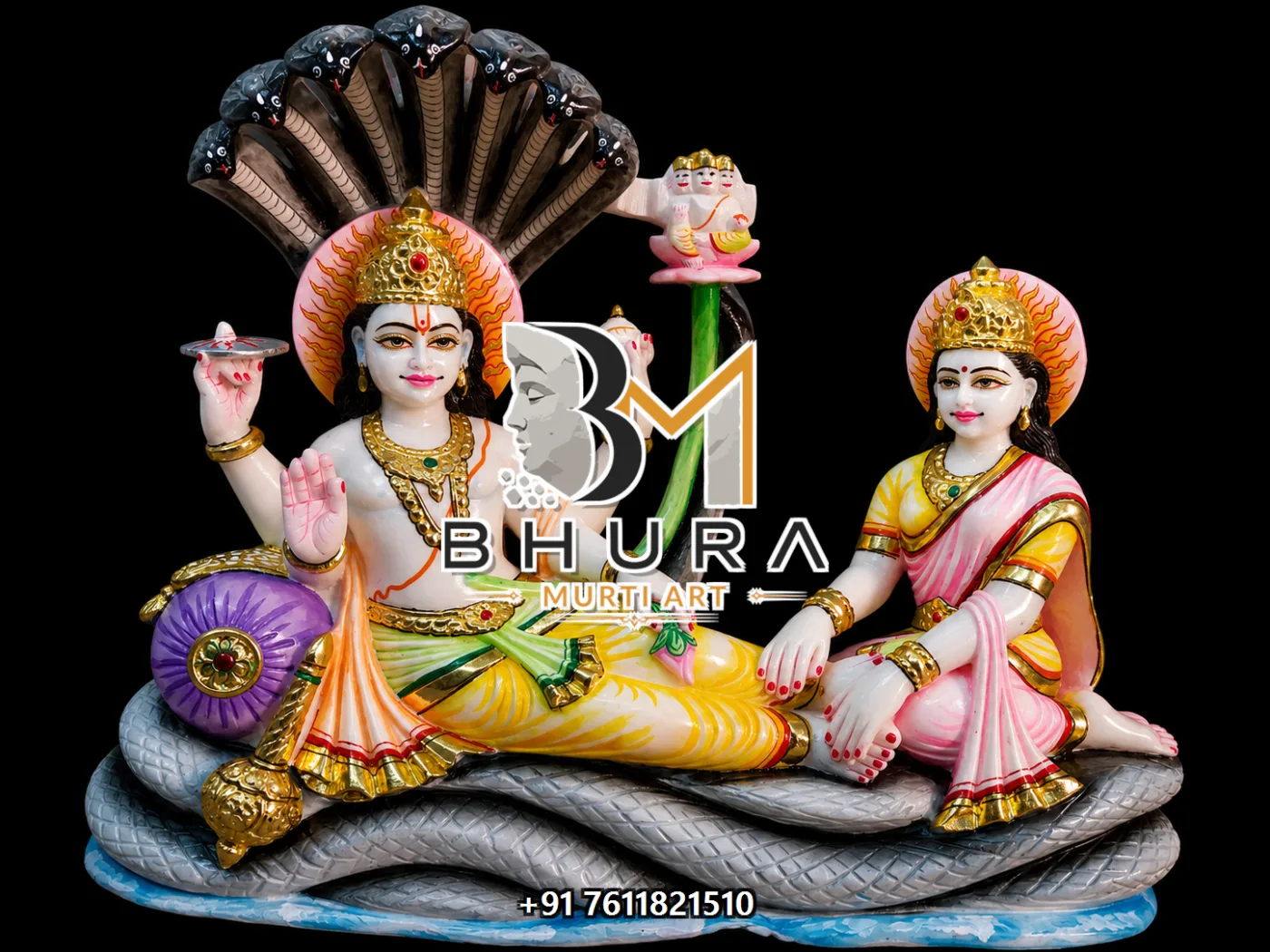 Traditional Vishnu Laxmi Marble Statue Collection - handcrafted marble design view 2