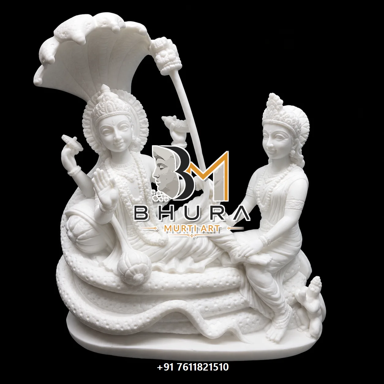 Traditional Vishnu Laxmi Marble Statue Collection - handcrafted marble design view 3