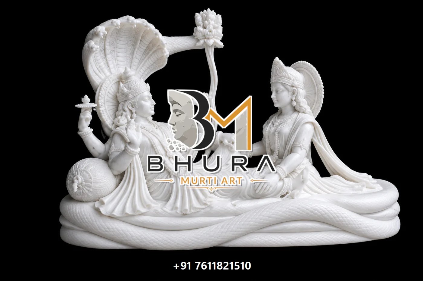 Sheshnag Vishnu Laxmi Marble Statue Collection - handcrafted marble design view 3