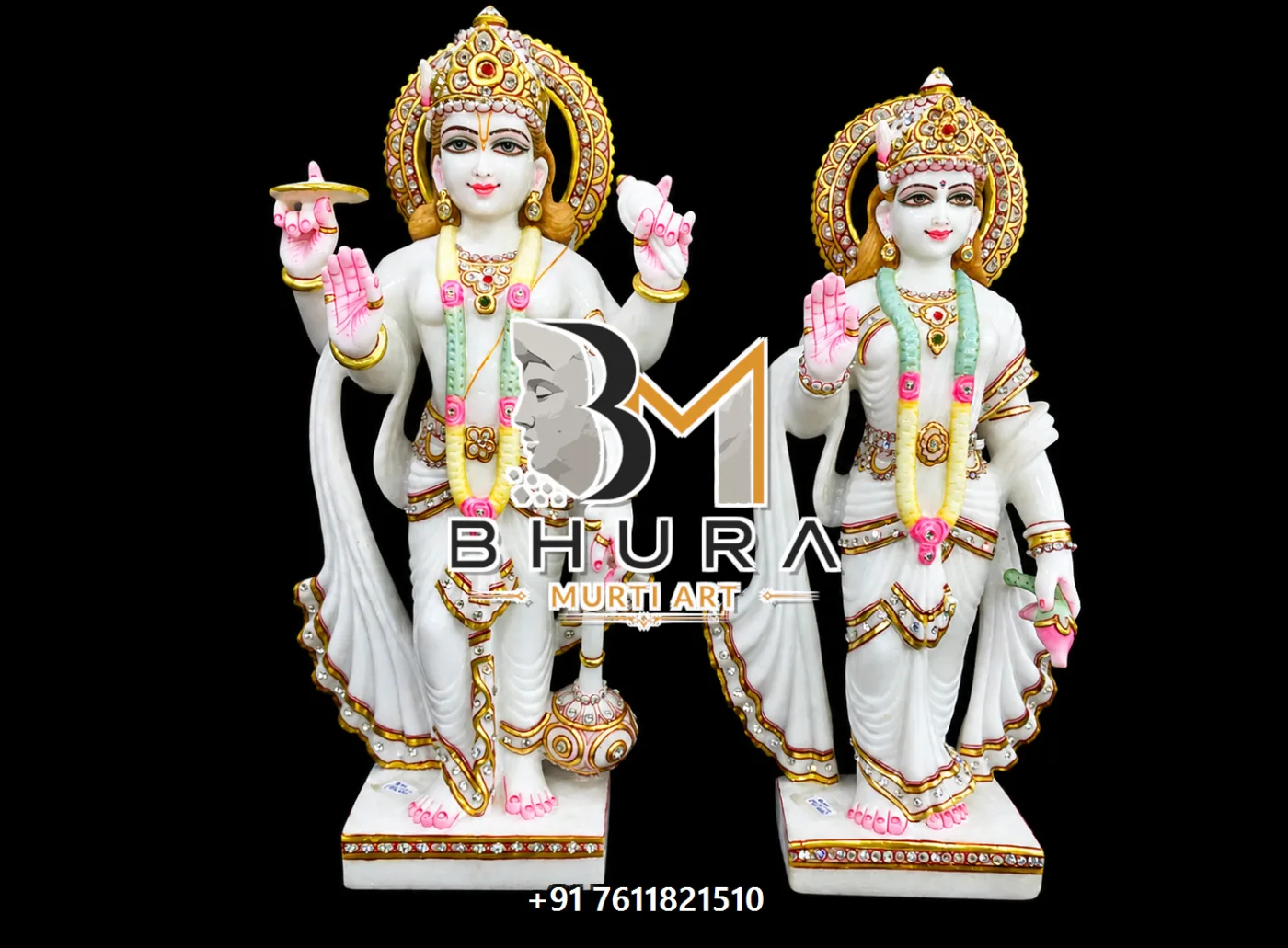 Vaikuntha Vishnu Laxmi Marble Statue Collection - handcrafted marble design view 3