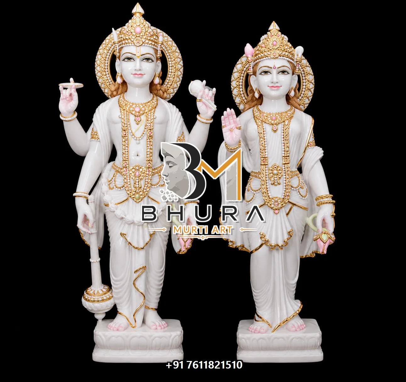 Vaikuntha Vishnu Laxmi Marble Statue Collection - handcrafted marble design view 4