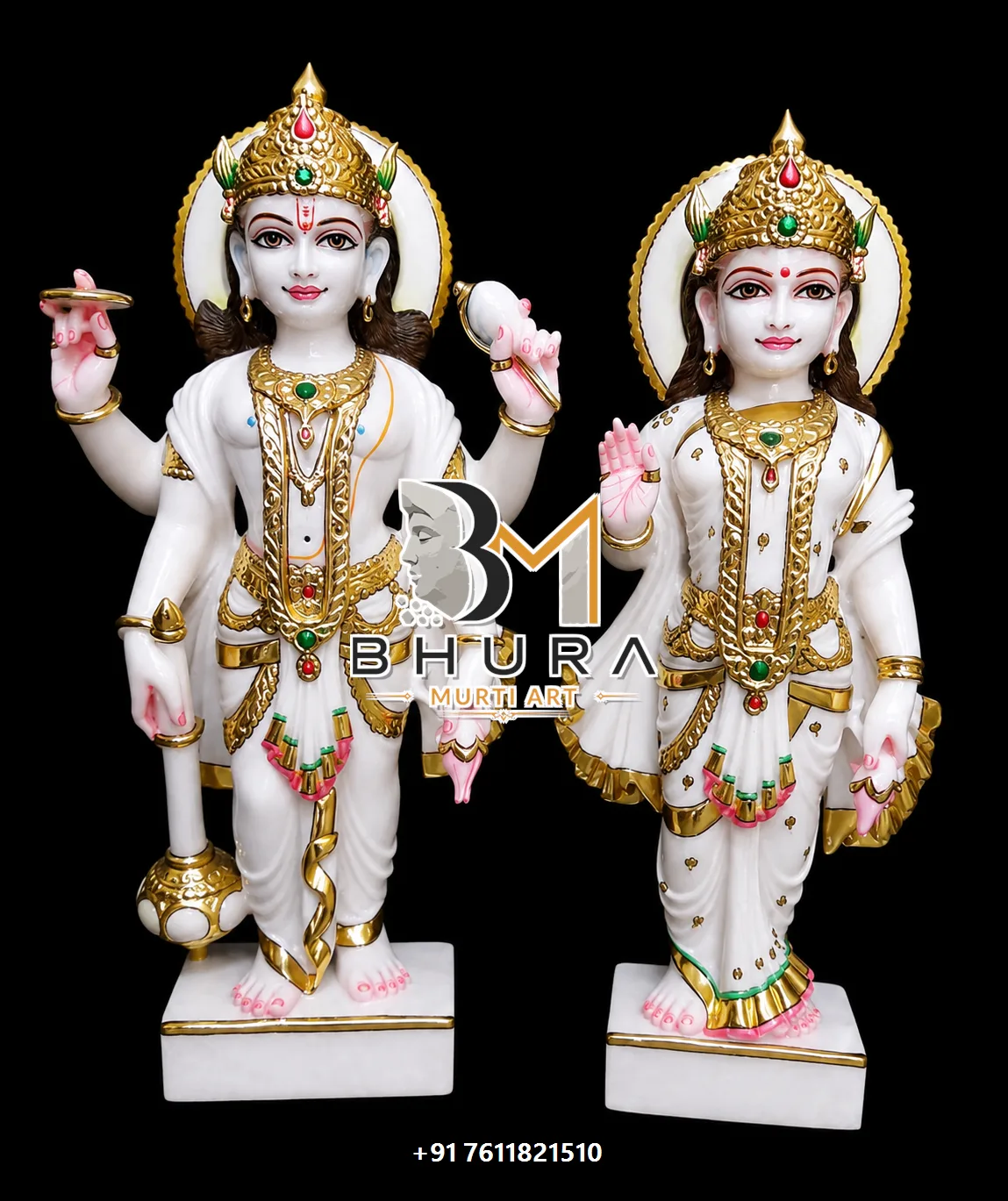 Hand-Painted Vishnu Laxmi Marble Statue Collection - handcrafted marble design view 4