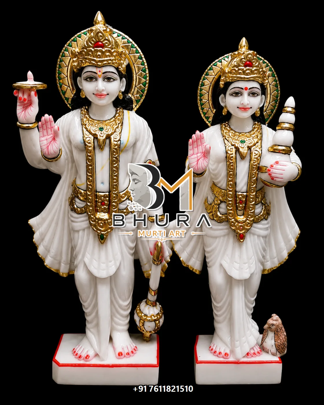 Temple-Style Vishnu Laxmi Marble Statue Collection - handcrafted marble design view 2