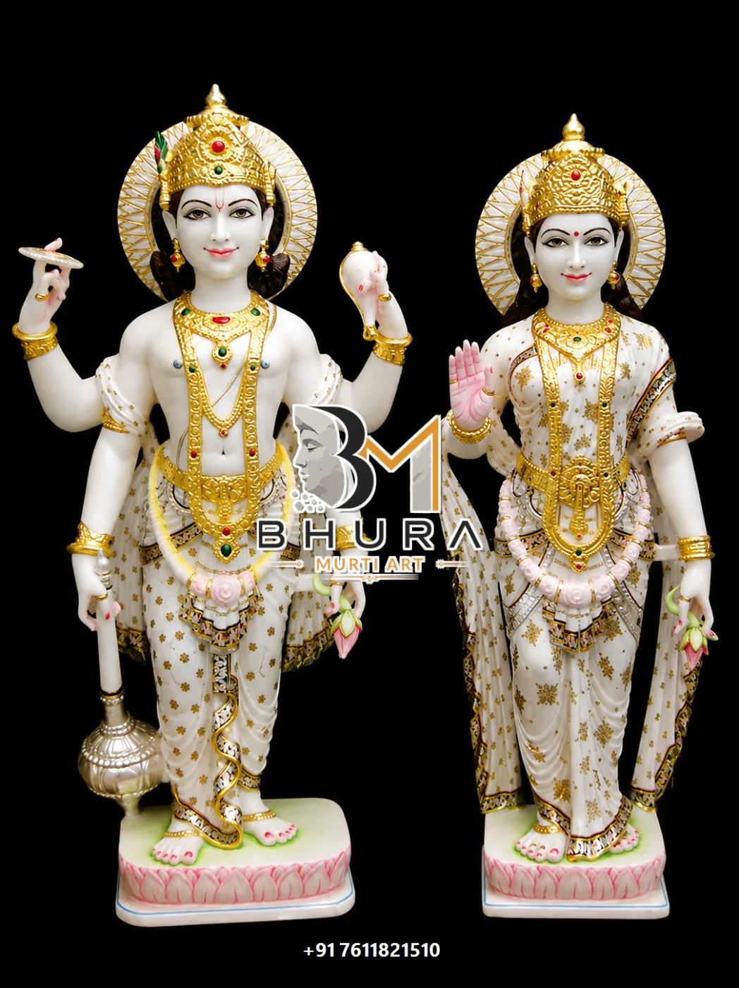 Temple-Style Vishnu Laxmi Marble Statue Collection - handcrafted marble design view 3