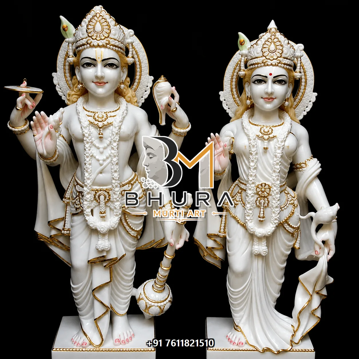 Temple-Style Vishnu Laxmi Marble Statue Collection - handcrafted marble design view 4