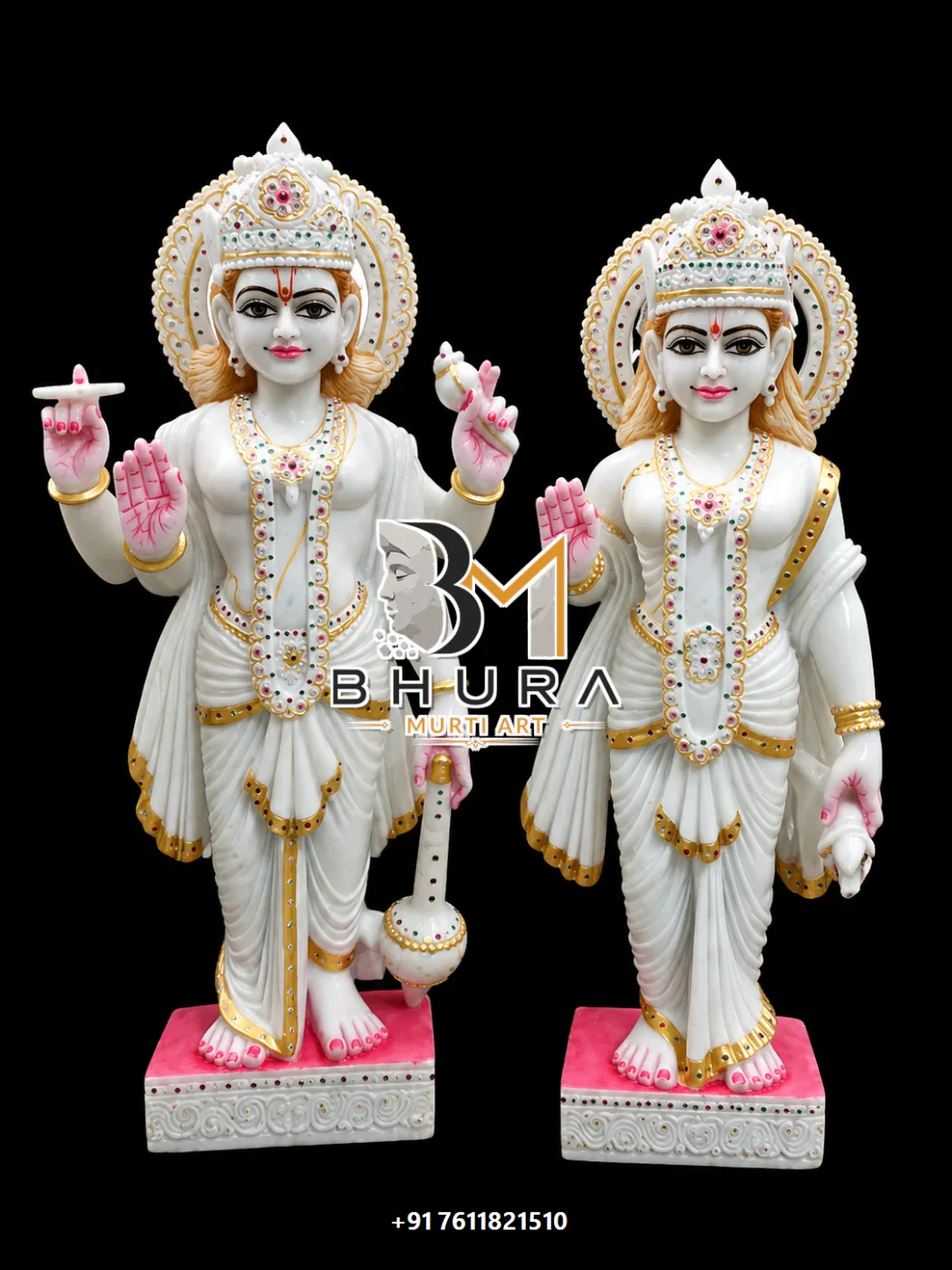 Temple-Style Vishnu Laxmi Marble Statue Collection - handcrafted marble design view 5