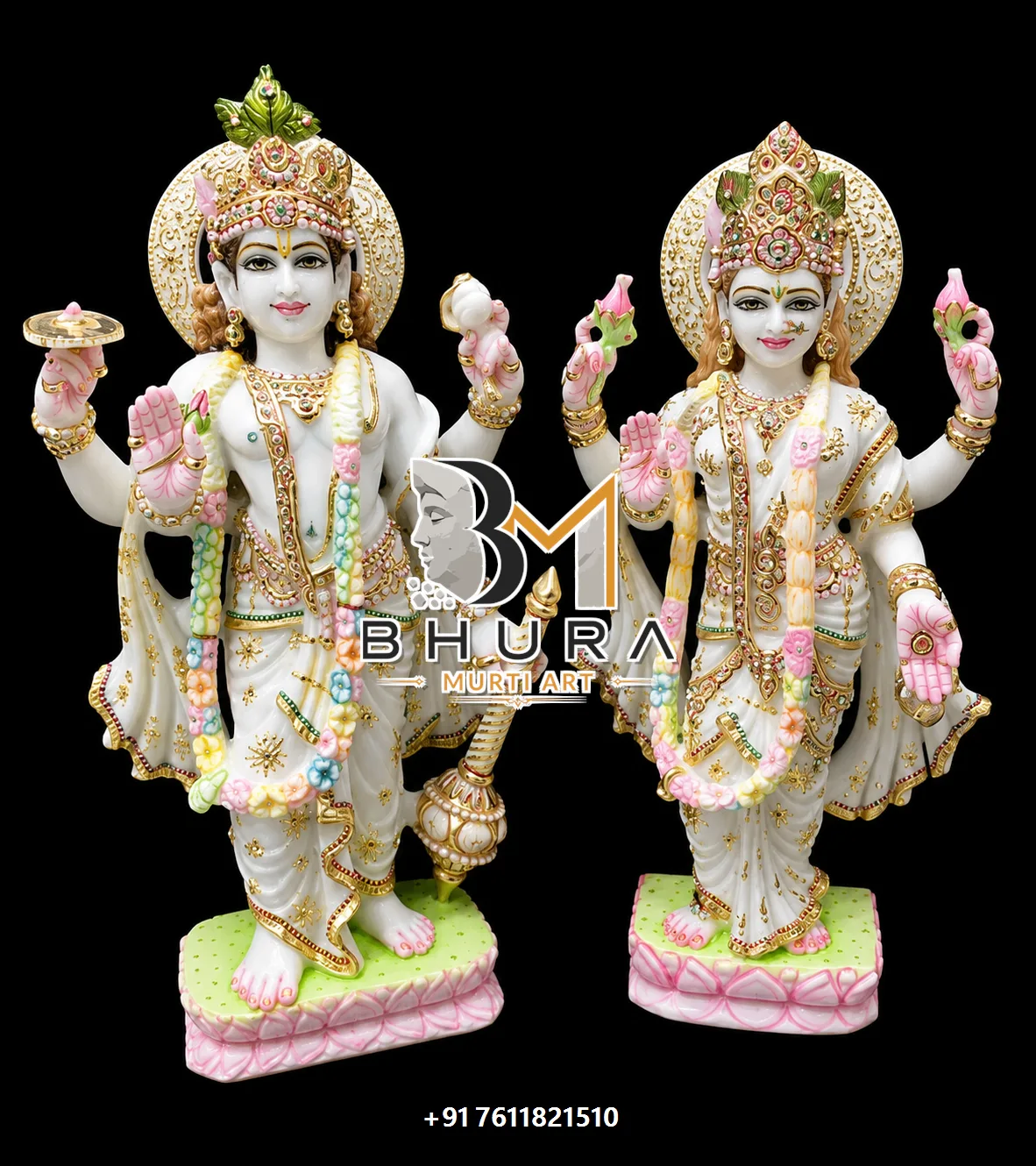 Premium Vishnu Laxmi Marble Statue Collection - handcrafted marble design view 3