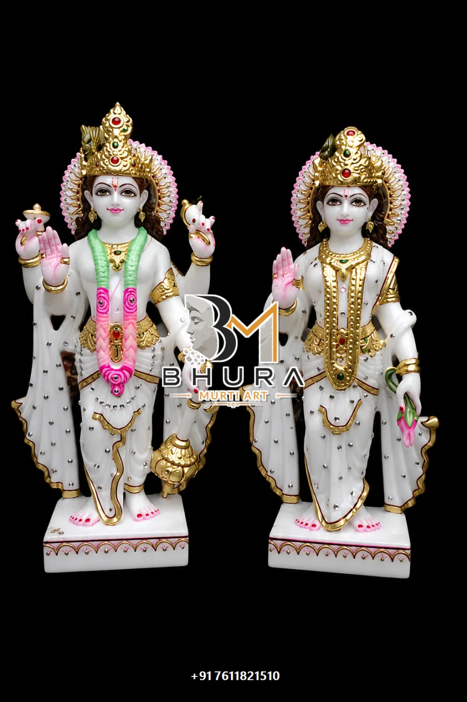 Premium Vishnu Laxmi Marble Statue Collection - handcrafted marble design view 4