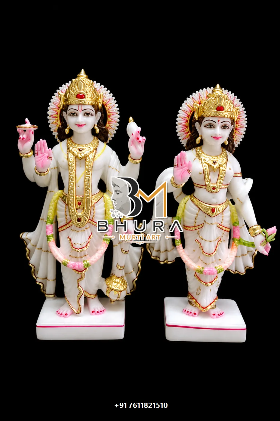 Blessing Pose Vishnu Laxmi Marble Statue Collection - handcrafted marble design view 4