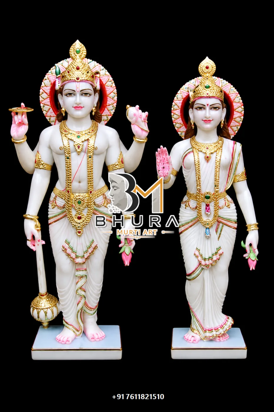 Blessing Pose Vishnu Laxmi Marble Statue Collection - handcrafted marble design view 5