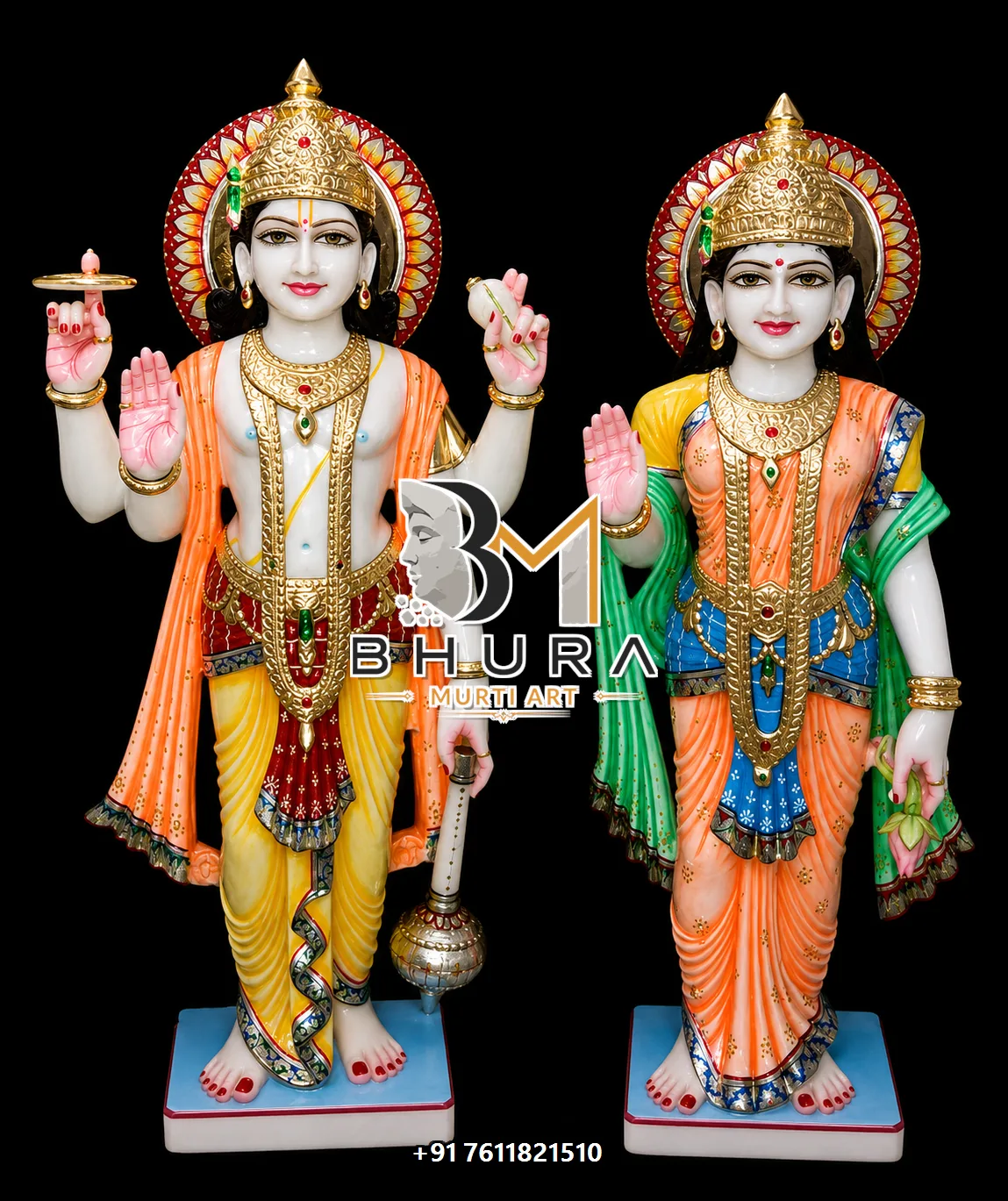 Elegant Vishnu Laxmi Marble Statue Collection - handcrafted marble design view 2